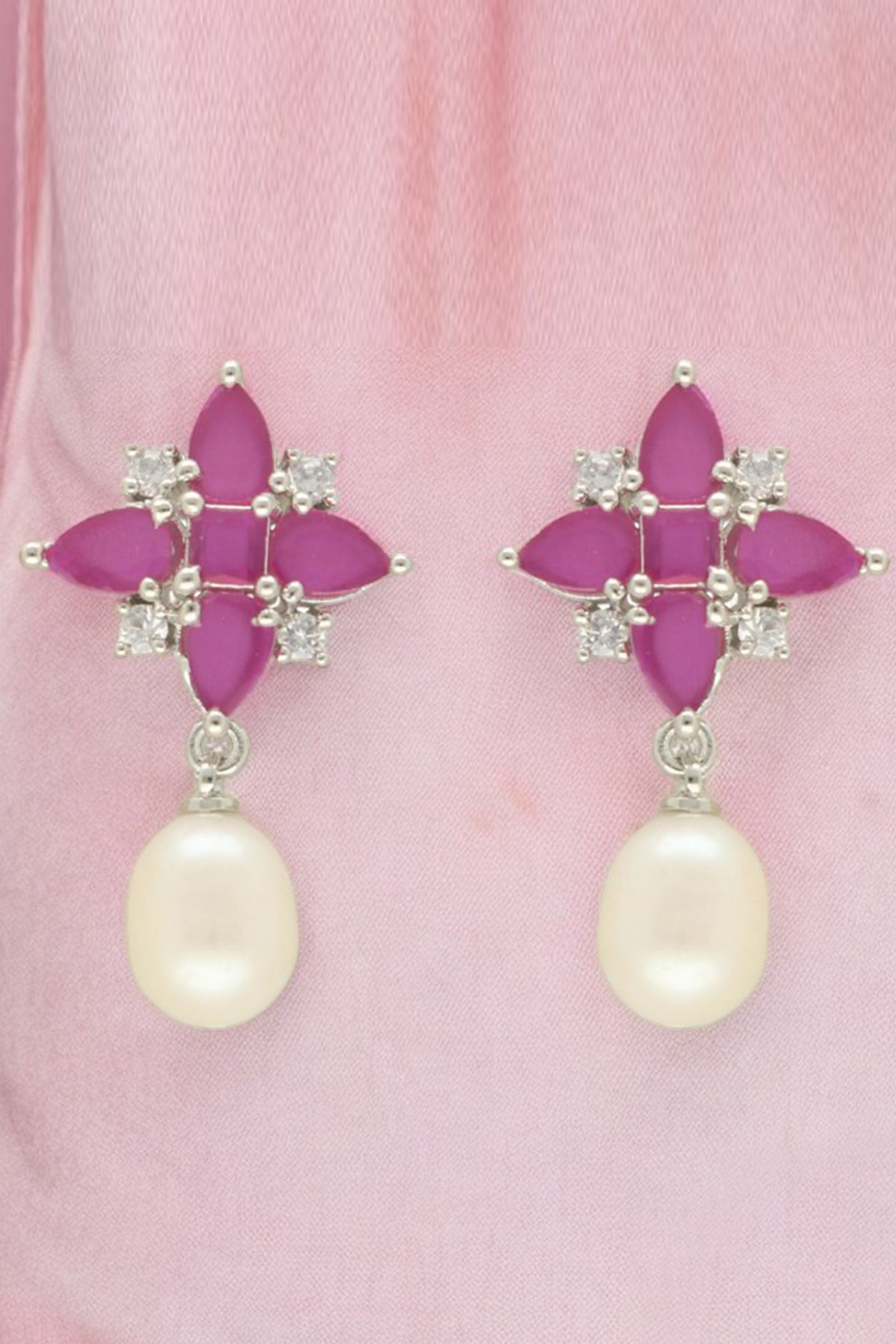 White Oval Color Stone Earring