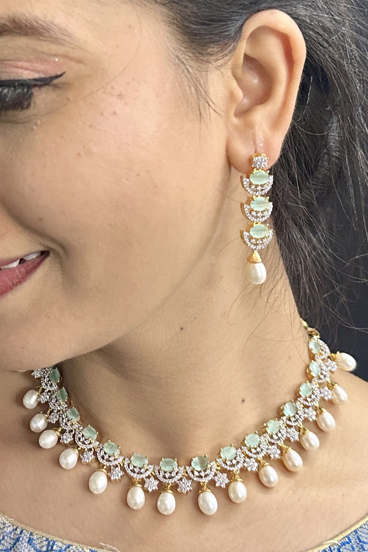 Buy White Oval Necklace & Earring for women by J Pearls online available at scrollnshops
