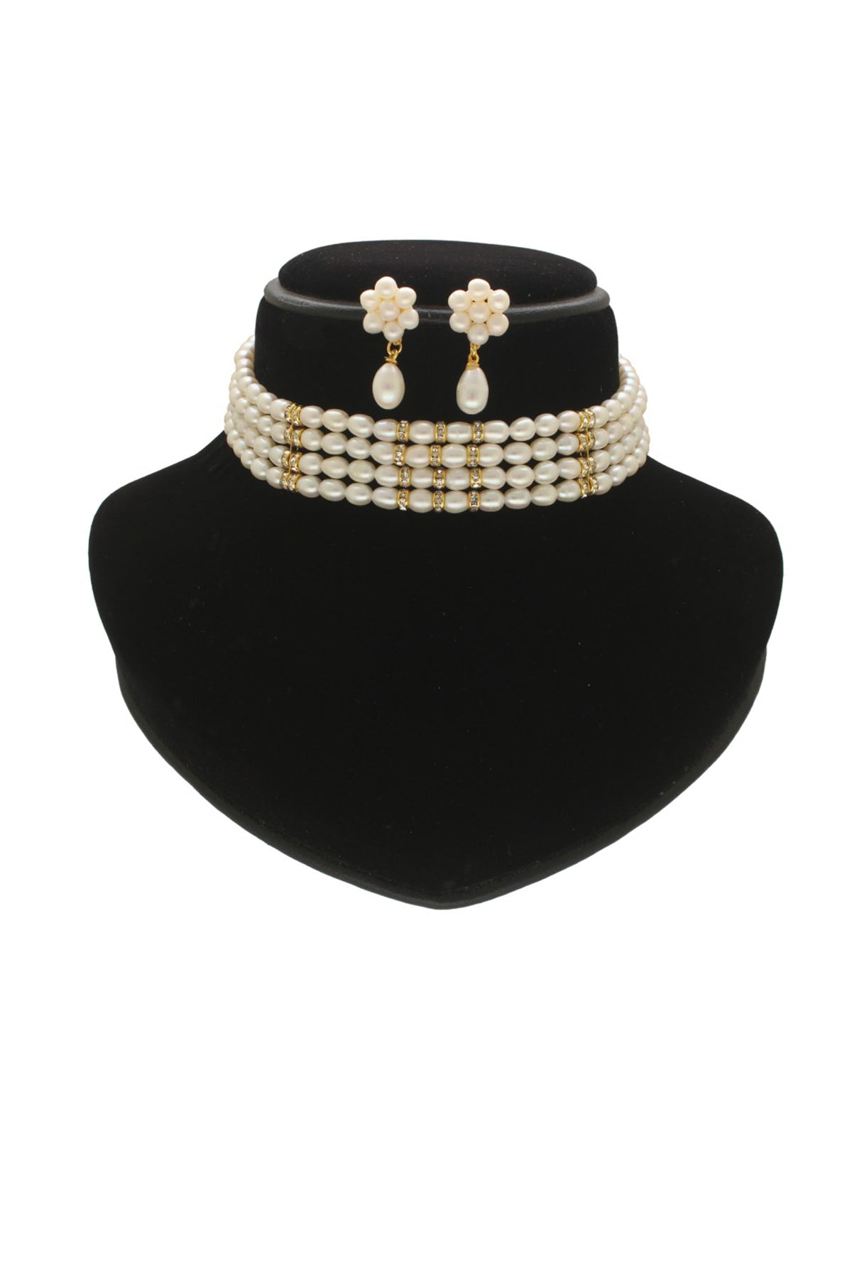 White Oval Pearls Choker Set