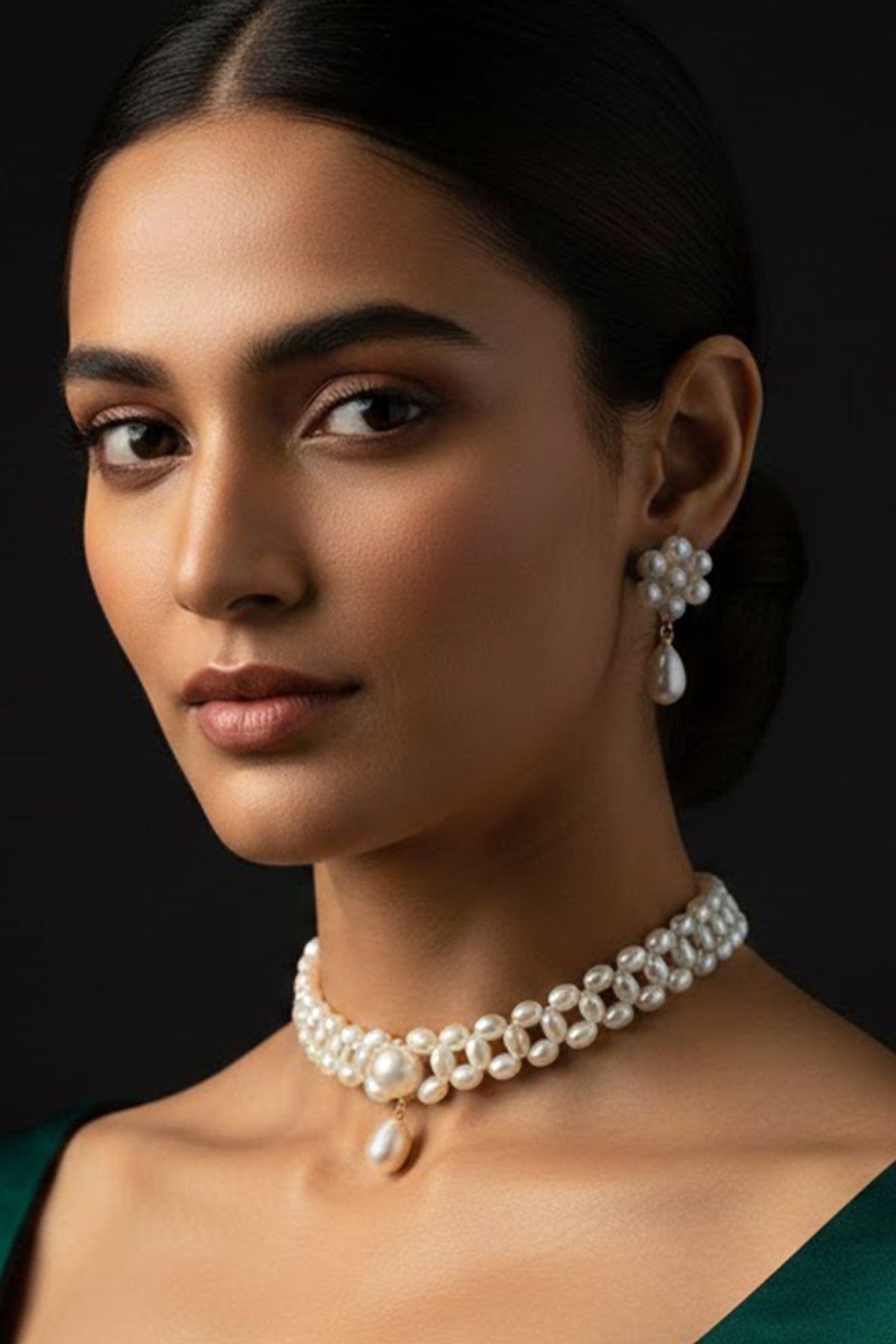 Buy White Oval Shaped Choker Set for women by J Pearls online available at scrollnshops