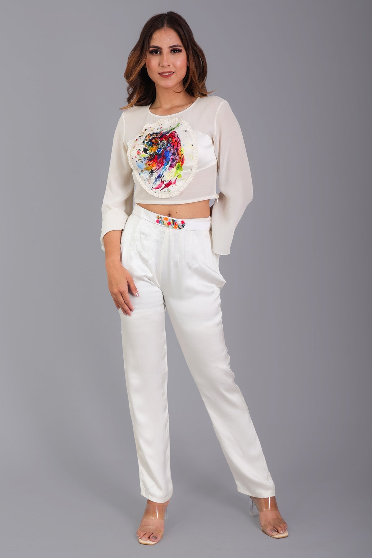 Etti Kapoor White Owl Print Embellished Top for women online at ScrollnShops