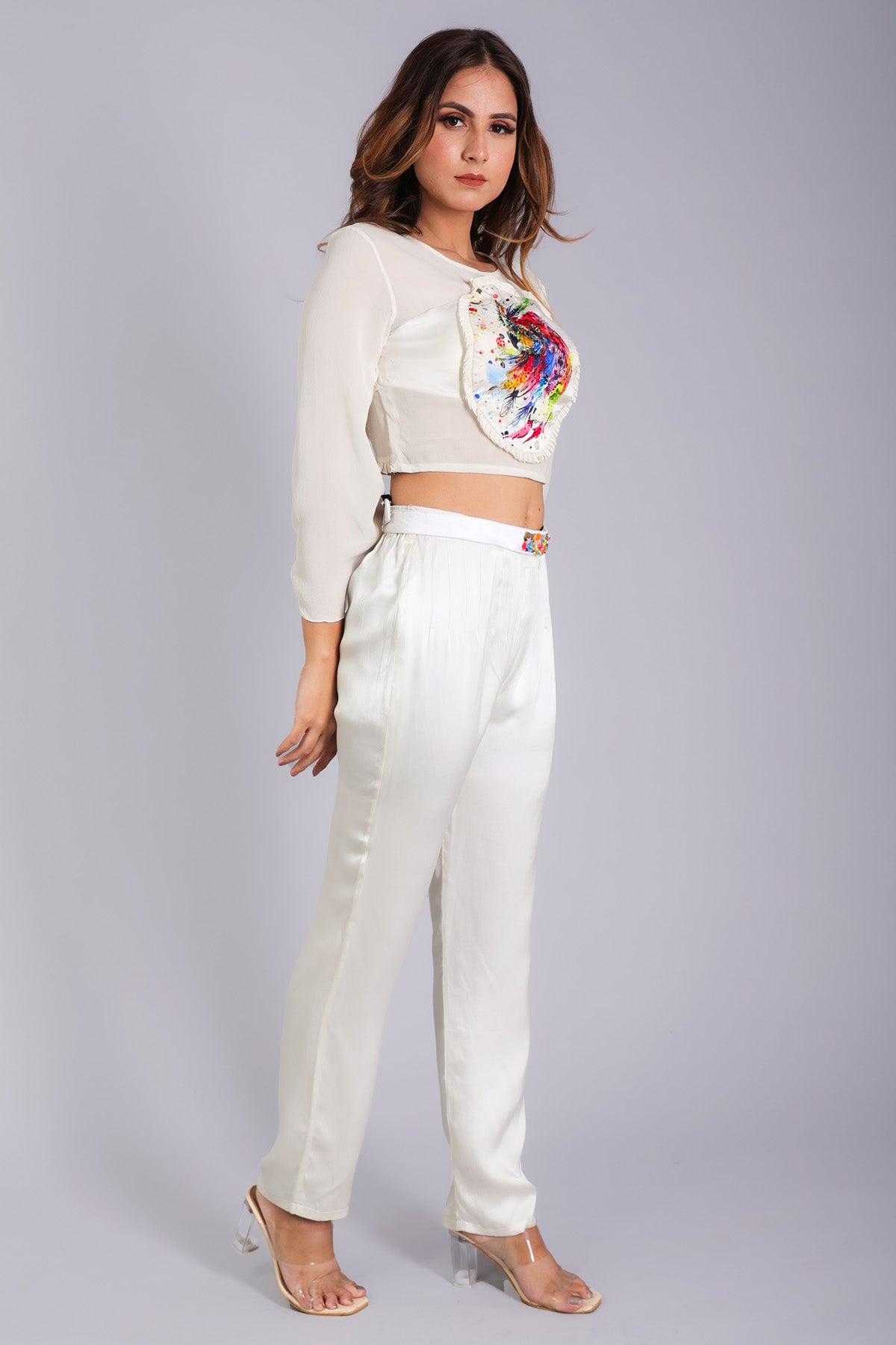 White Owl Print Embellished Top