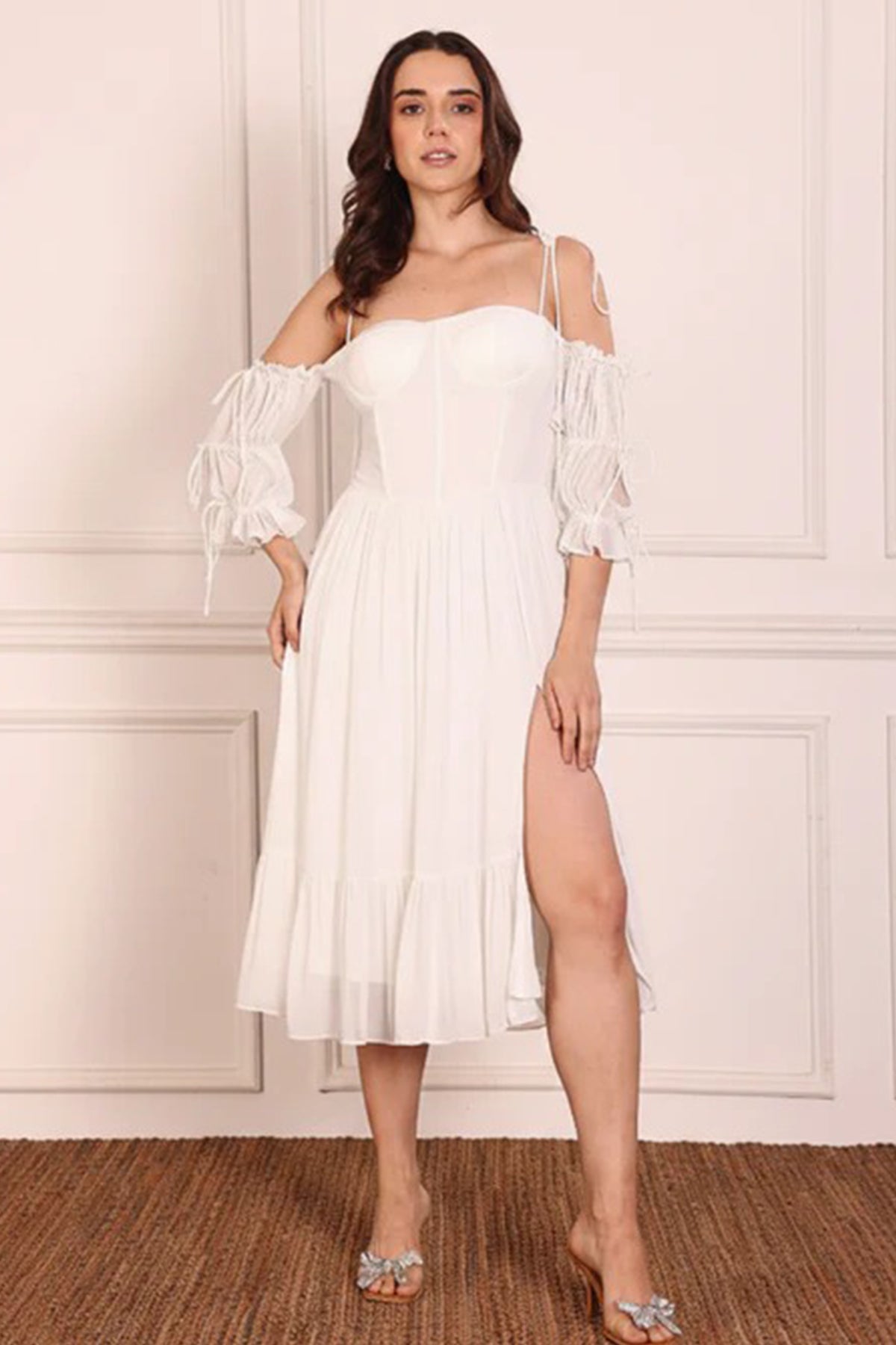 Buy White Padded Bustier Midi Dress for women by Seoraa online available at scrollnshops
