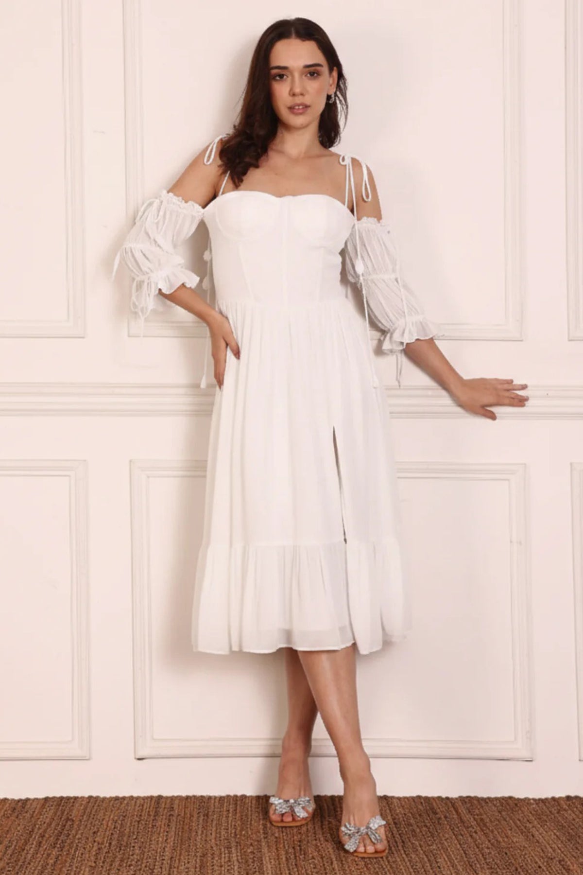 White Padded Bustier Midi Dress