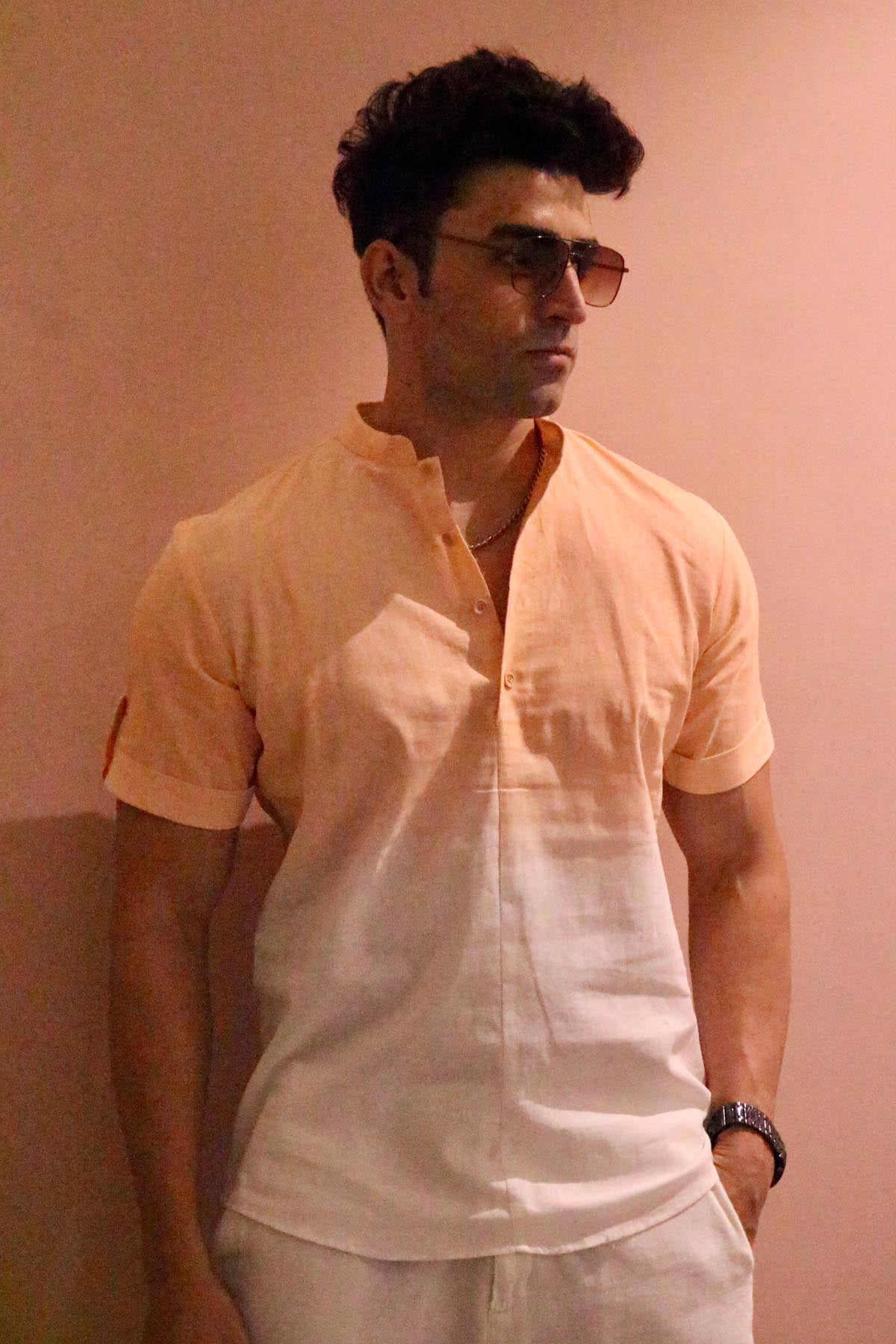 White & Peach Linen Shirt