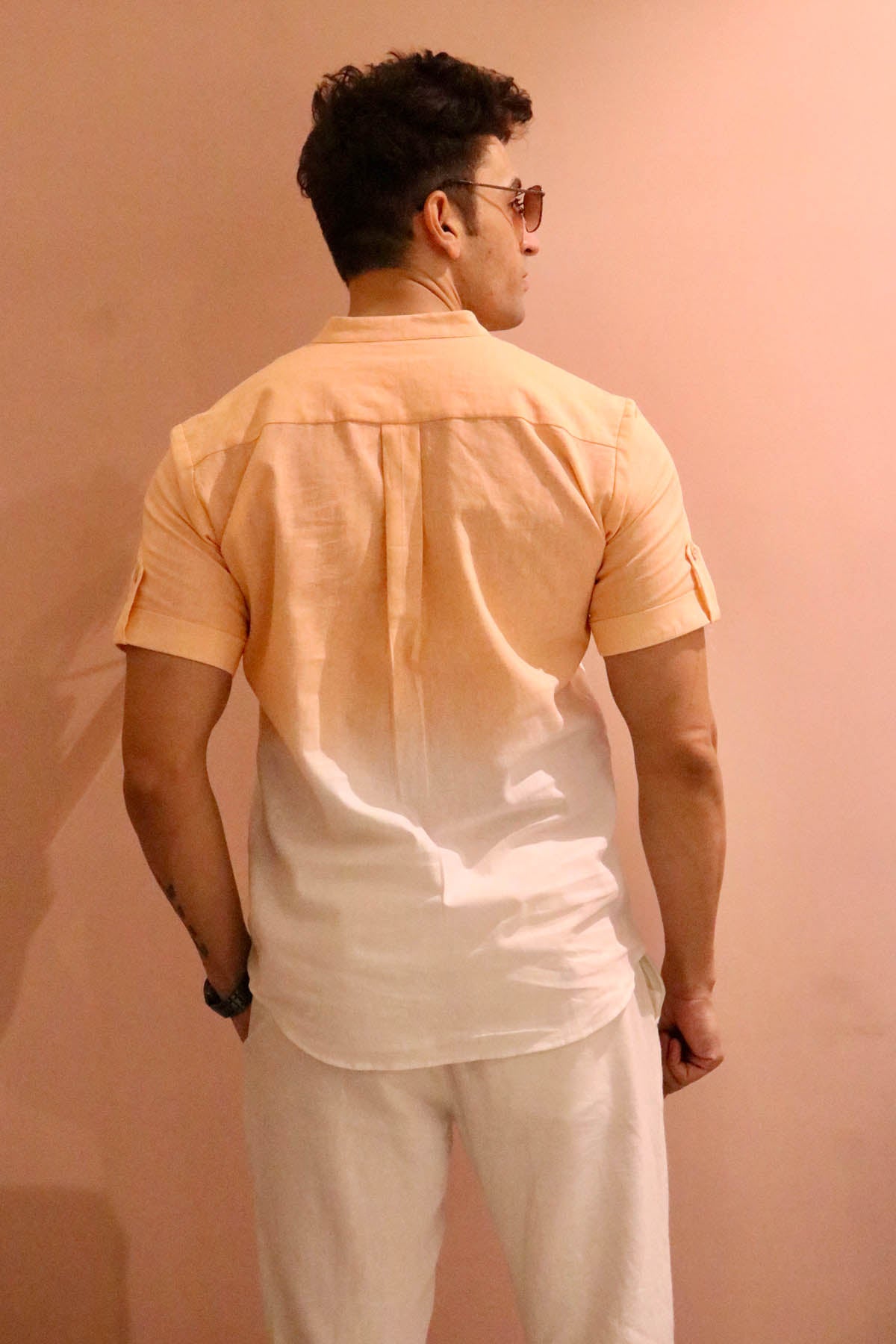 White & Peach Linen Shirt