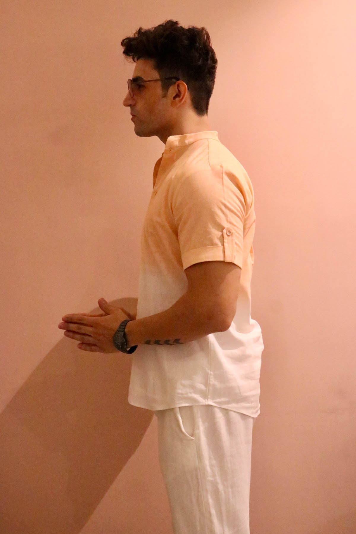 White & Peach Linen Shirt