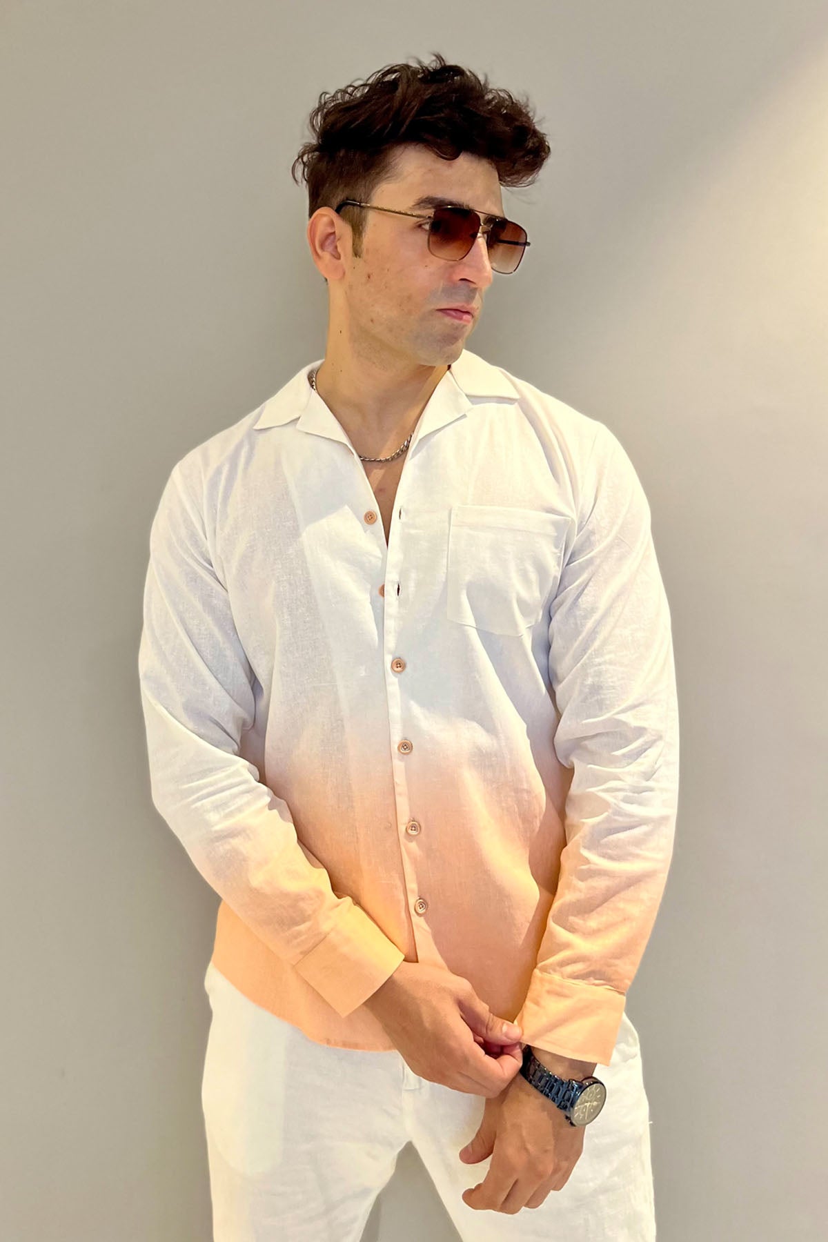 White & Peach Ombre Shirt