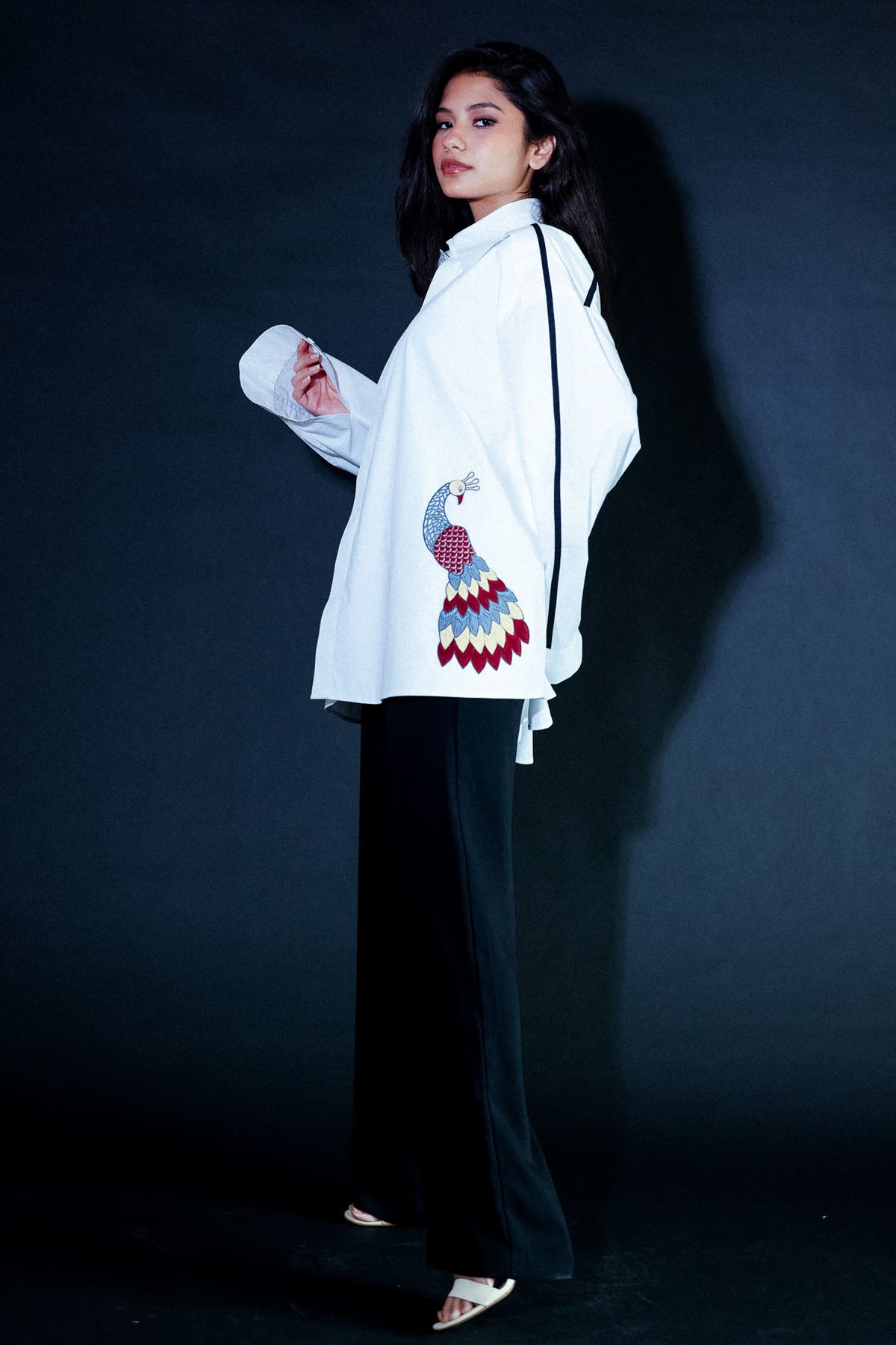 White Peacock Embroidered Shirt