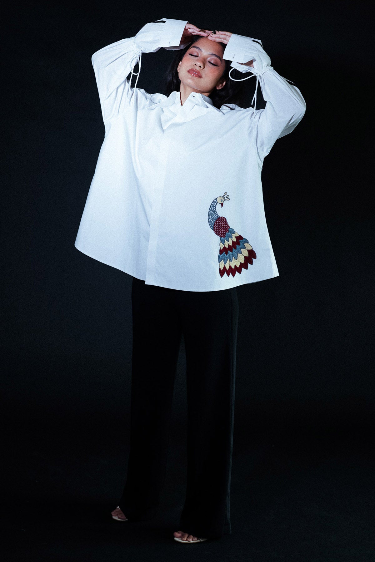 Arya Giri White Peacock Embroidered Shirt for women online at ScrollnShops