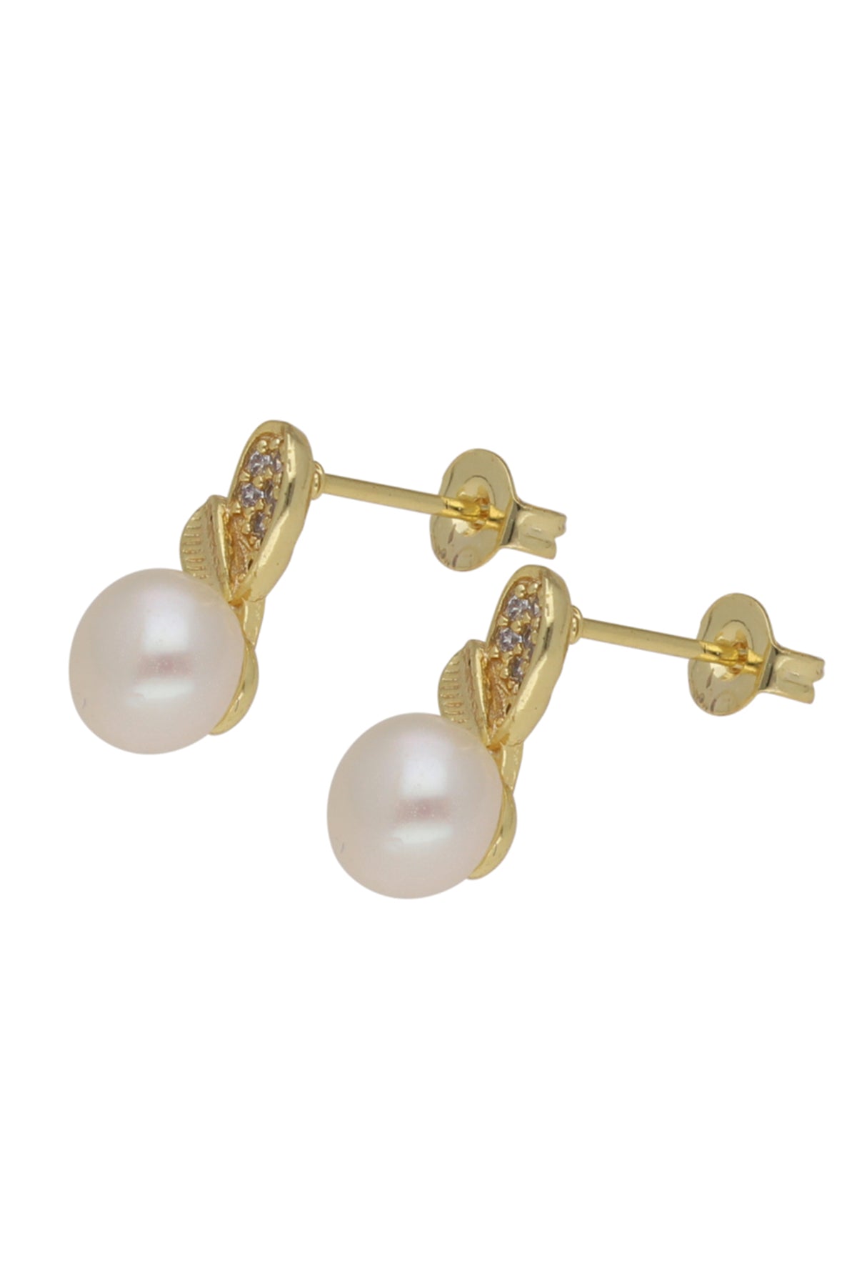 White Pearl Leaf Stud Earring