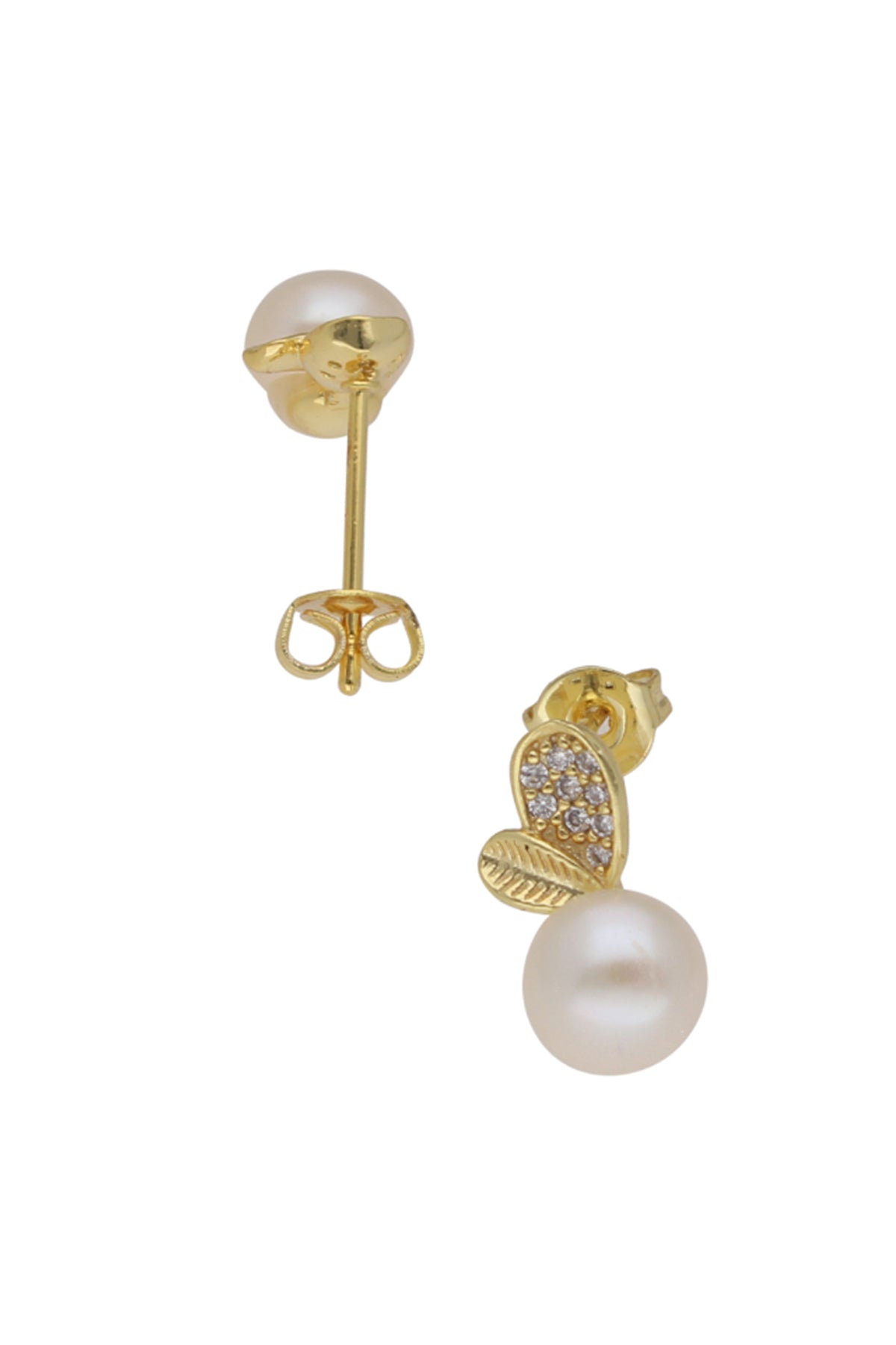 White Pearl Leaf Stud Earring