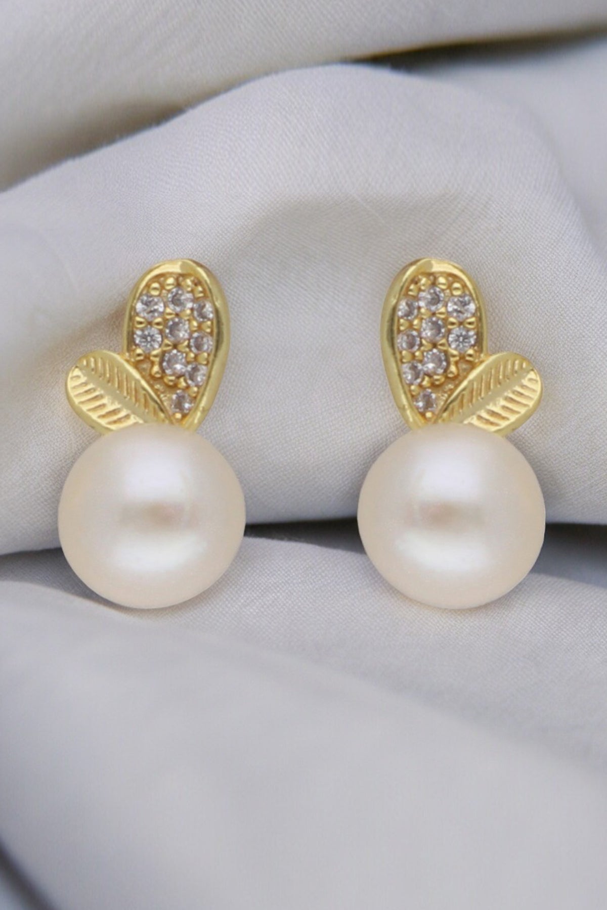 Buy White Pearl Leaf Stud Earring for women by J Pearls online available at scrollnshops