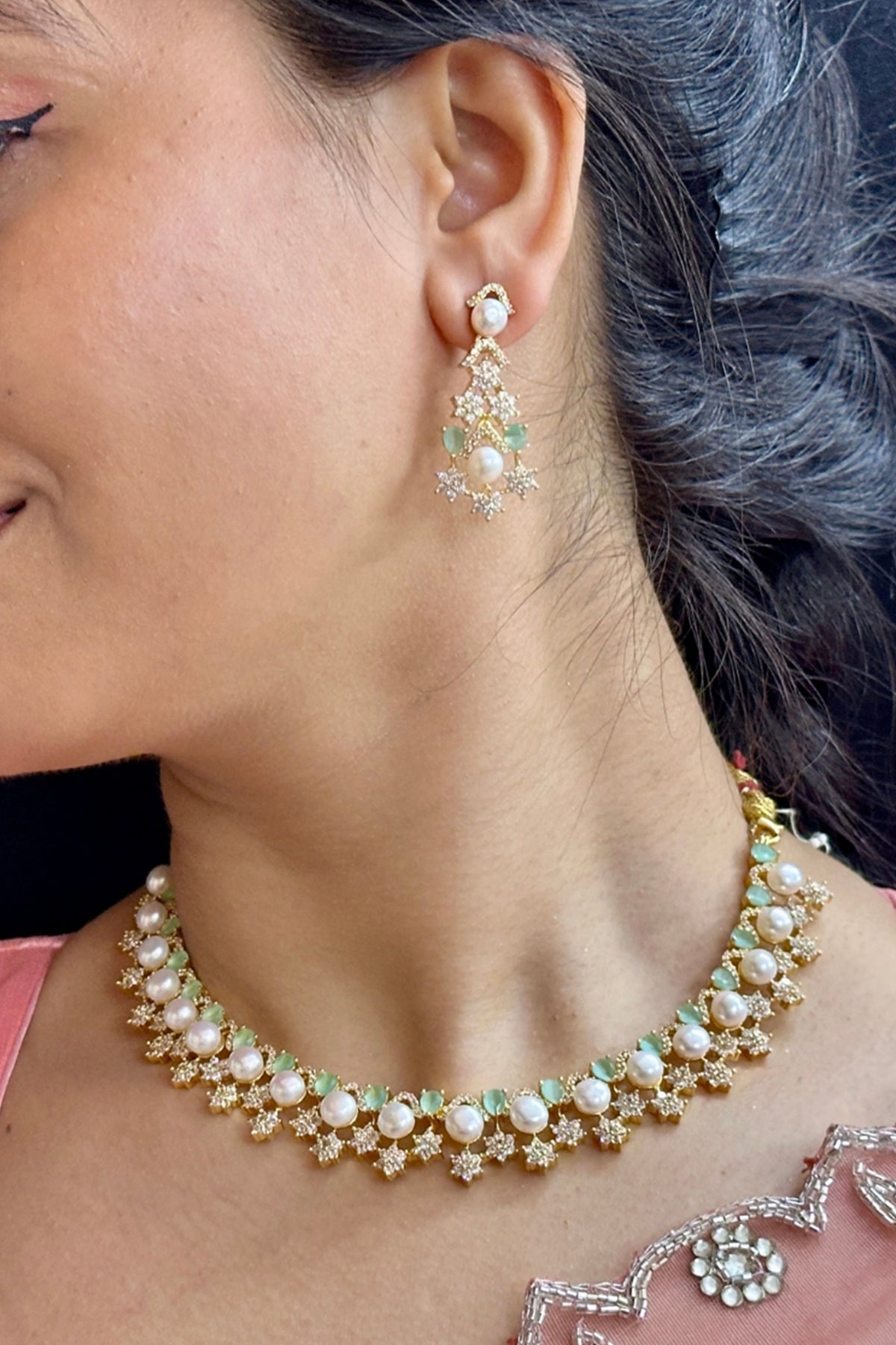 Buy White Pearl Stone Jewellery Set for women by J Pearls online available at scrollnshops