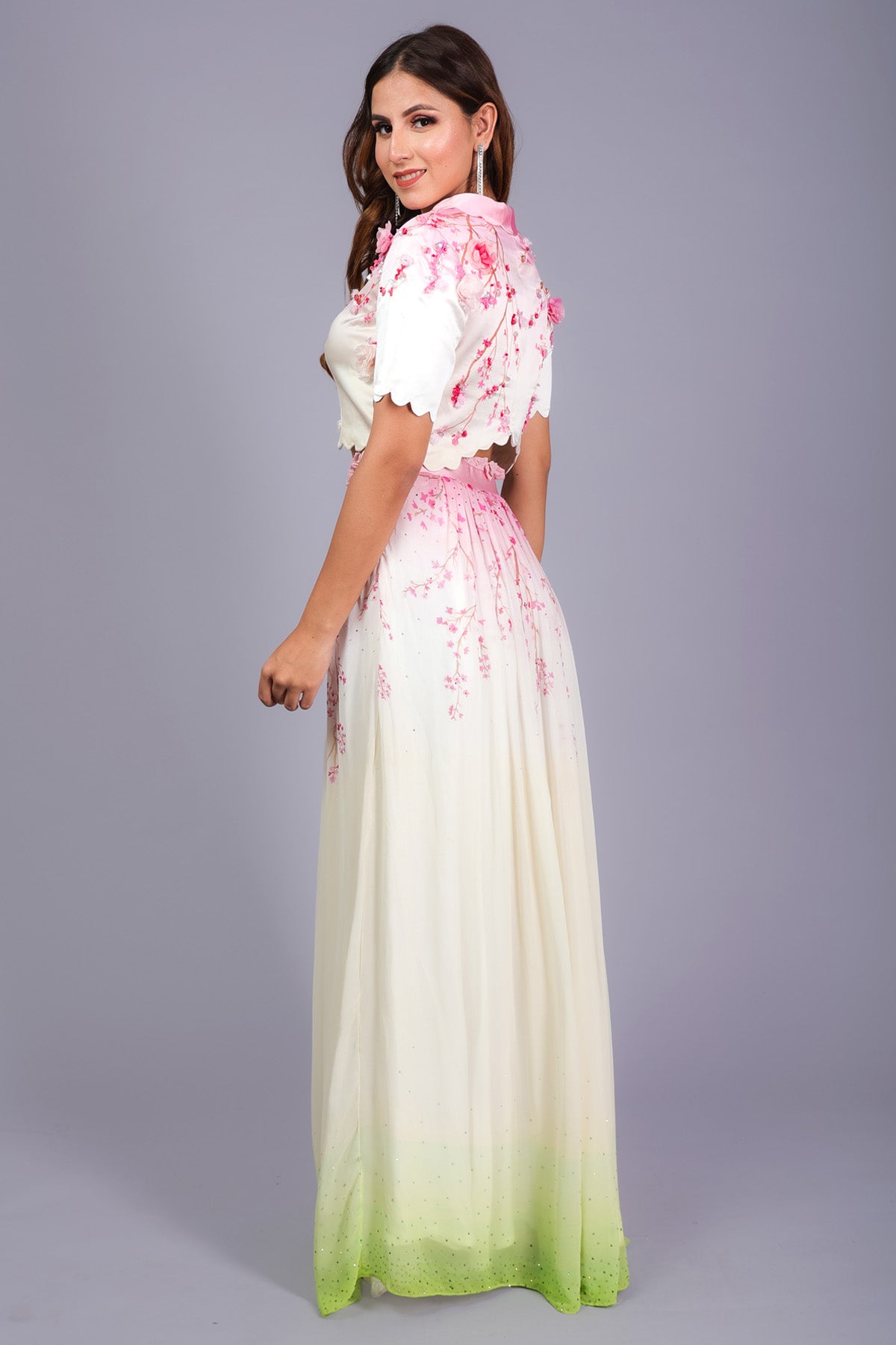 White & Pink Print Top & Skirt