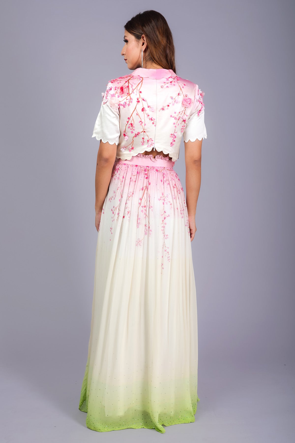 White & Pink Print Top & Skirt