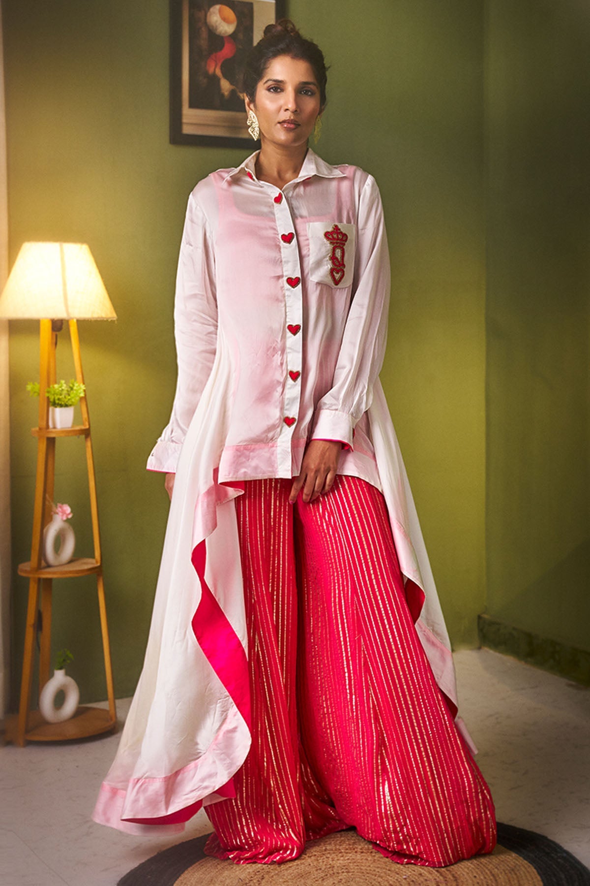 Buy White Pink Satin Indo-Western for women by Ricka Gauba online available at scrollnshops