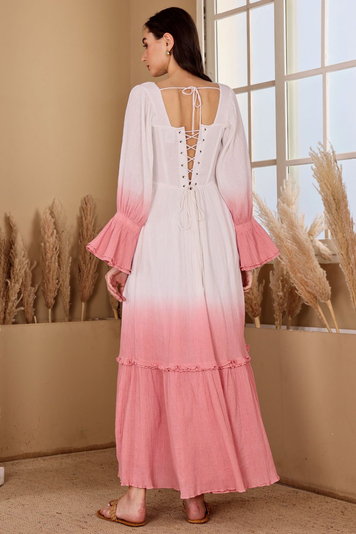 White & Pink Tie Detailed Dress
