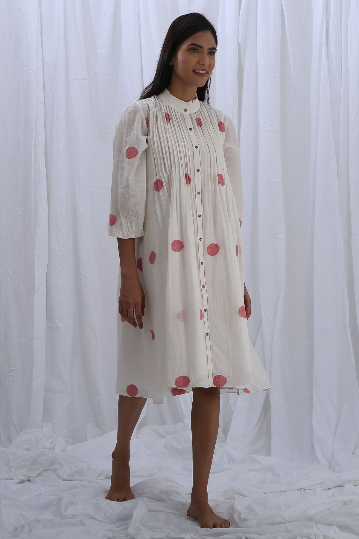 White Pintuck Embroidered Dress