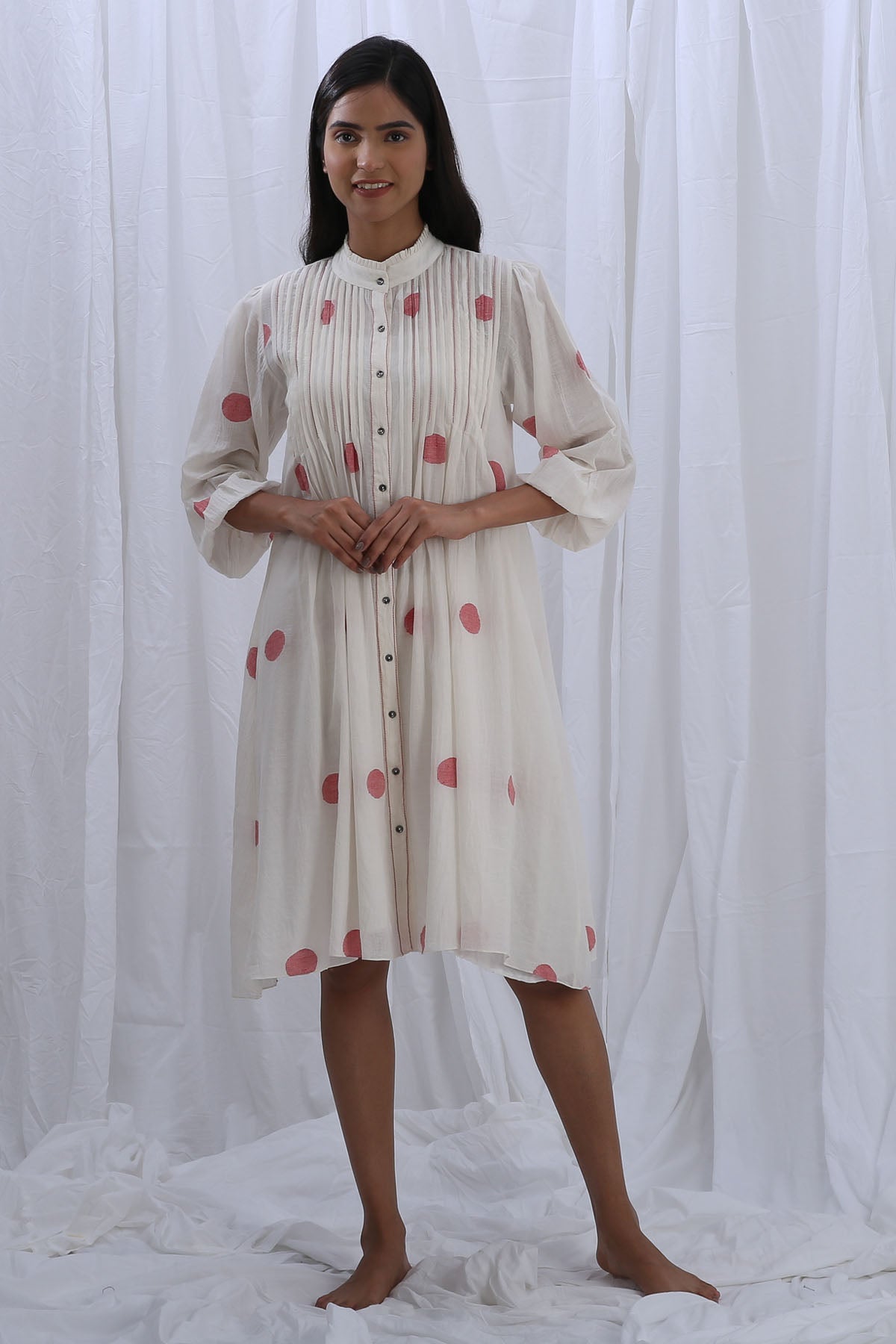 Khat Clothing White Pintuck Embroidered Dress for women online at ScrollnShops