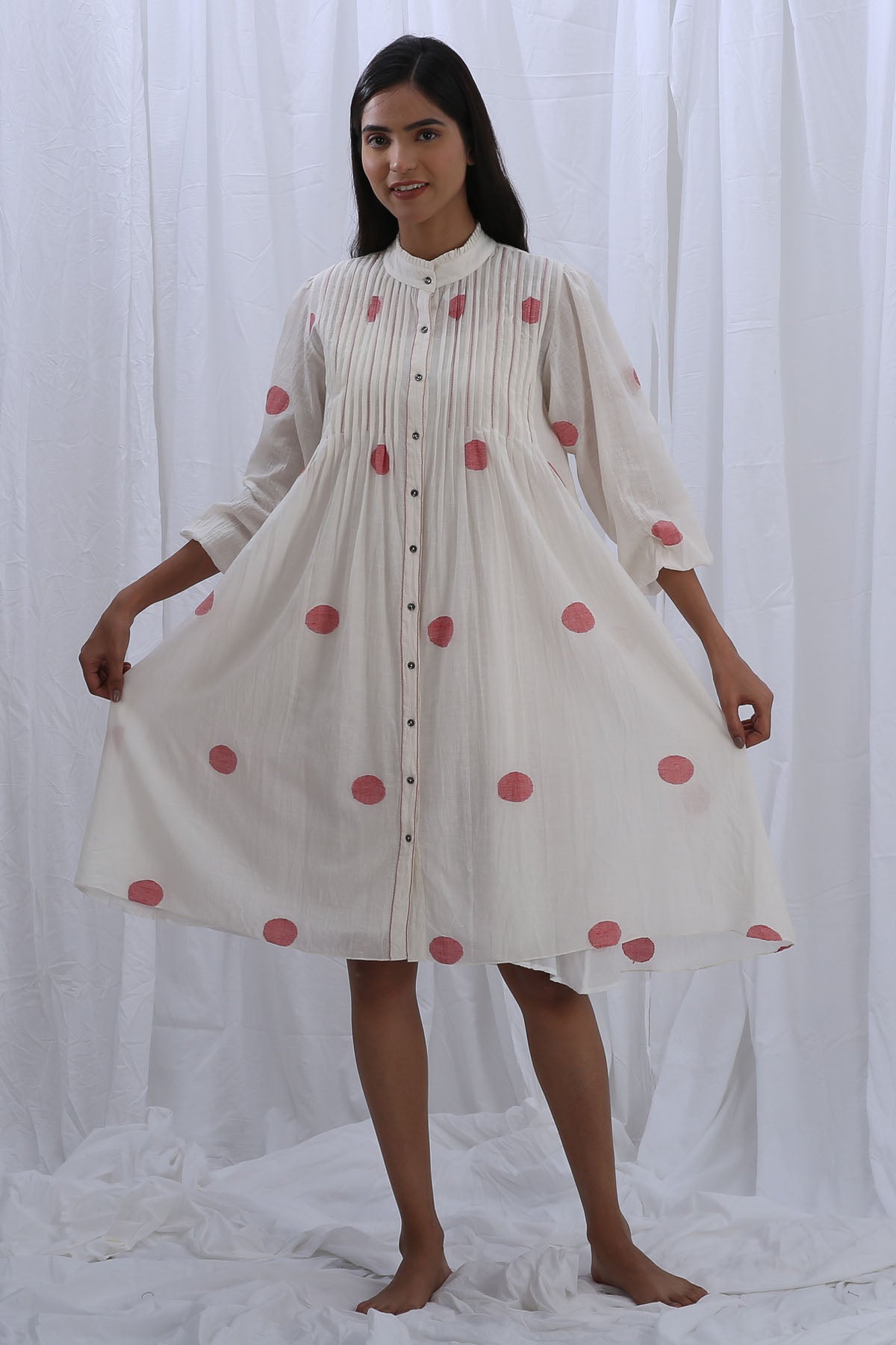 Buy Designer White Pintuck Embroidered Dress Online