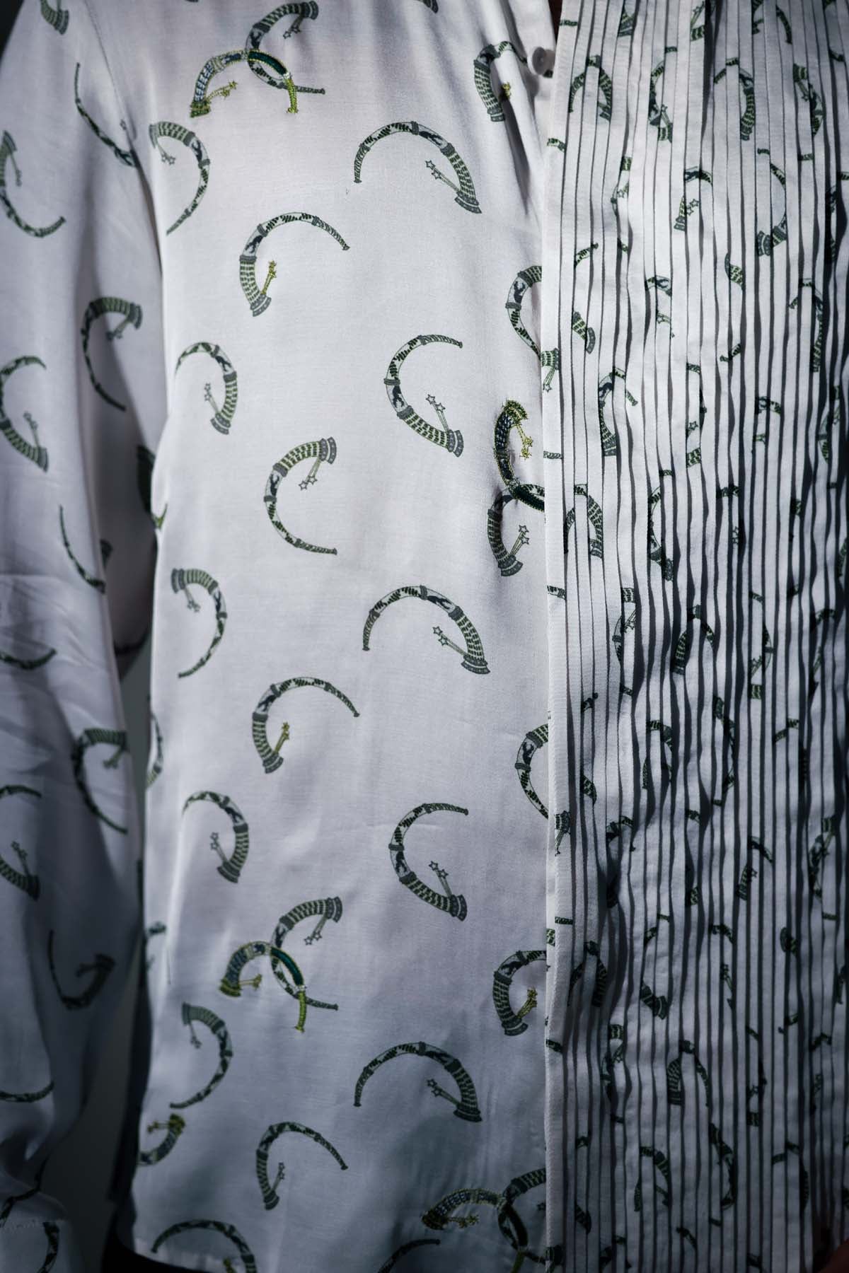 White Pintuck Printed Shirt