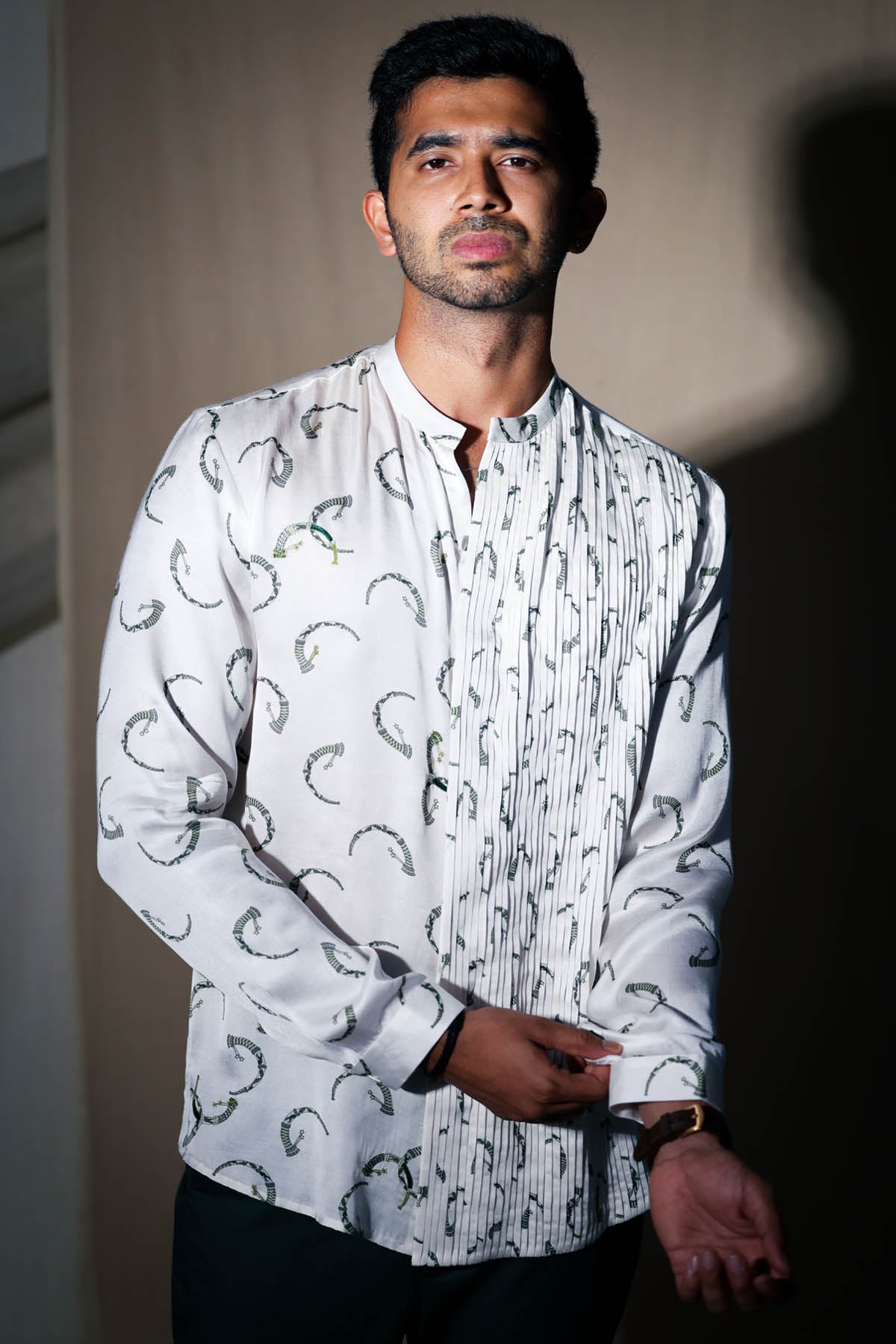 White Pintuck Printed Shirt