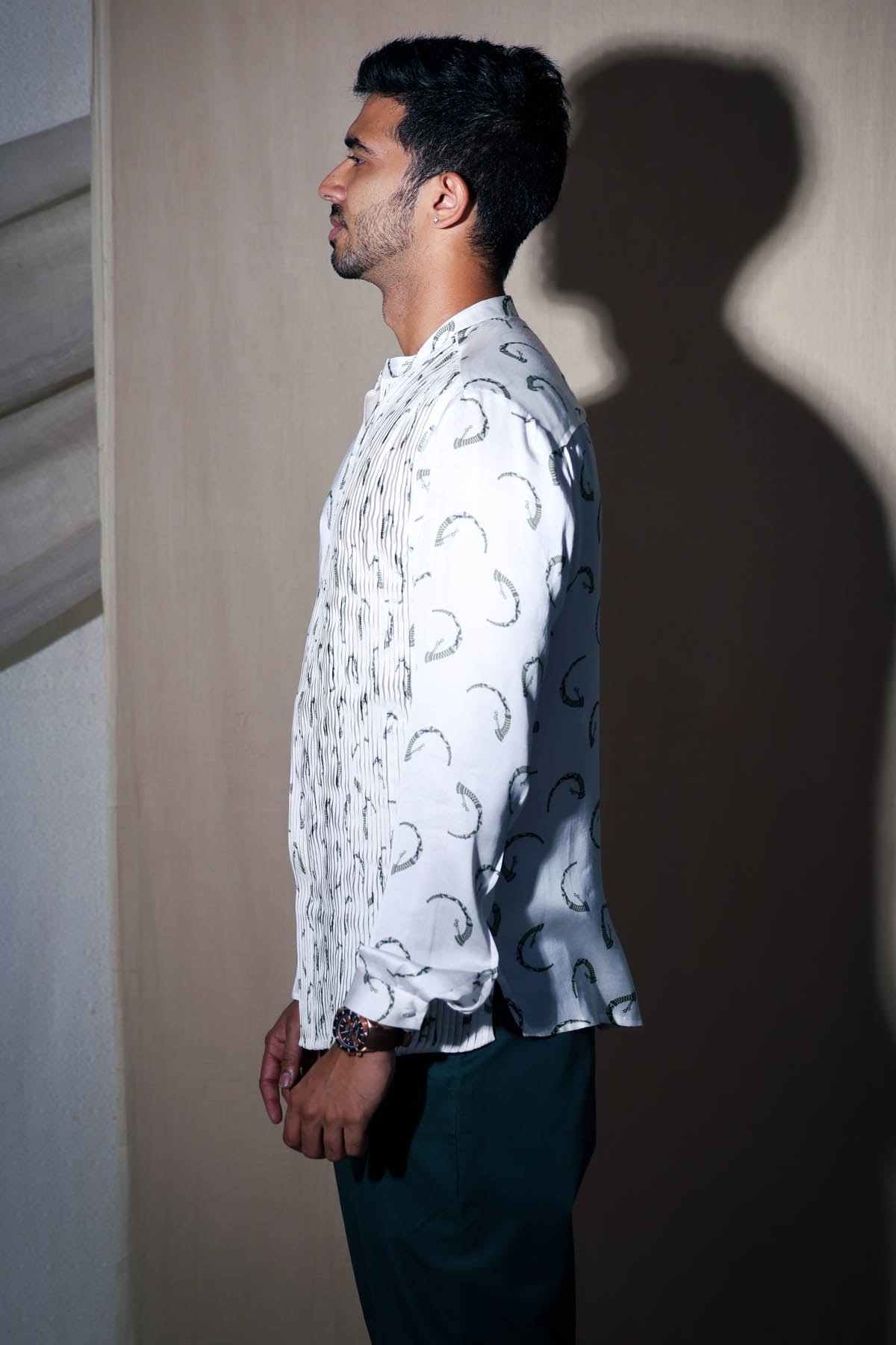 White Pintuck Printed Shirt