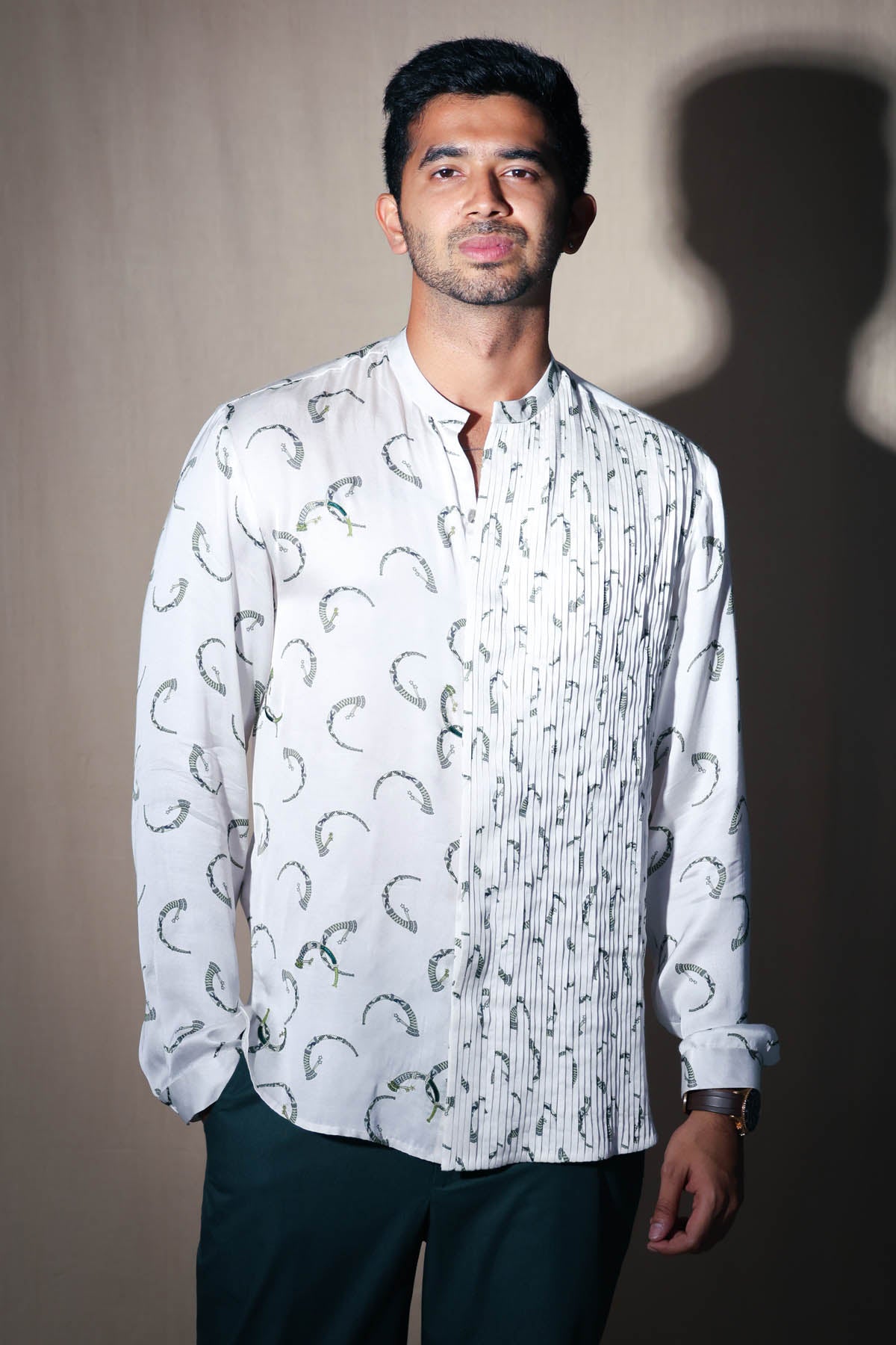 Arya Giri White Pintuck Printed Shirts for men online at ScrollnShops