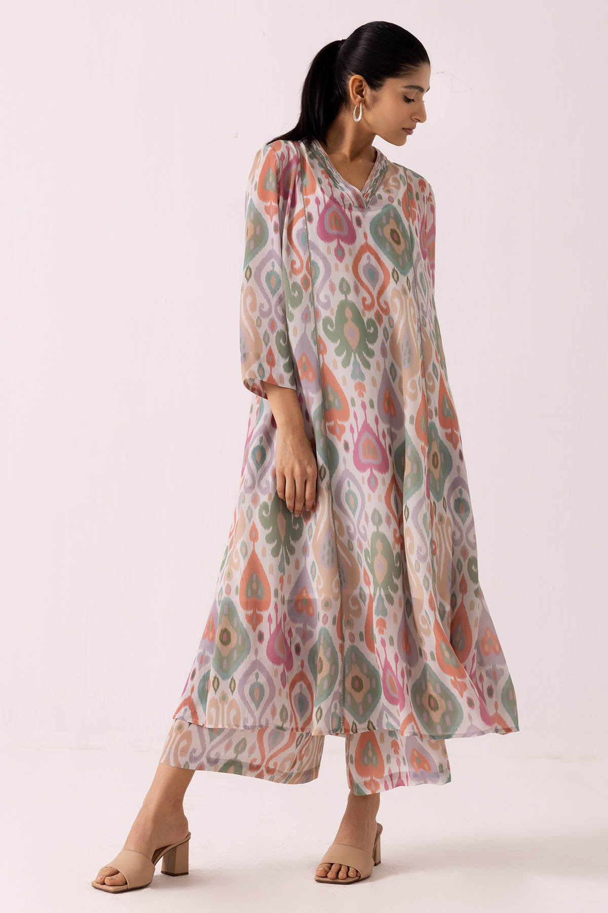 Buy Designer White Pintuck V-neck Kurta Set Online at ScrollnShops