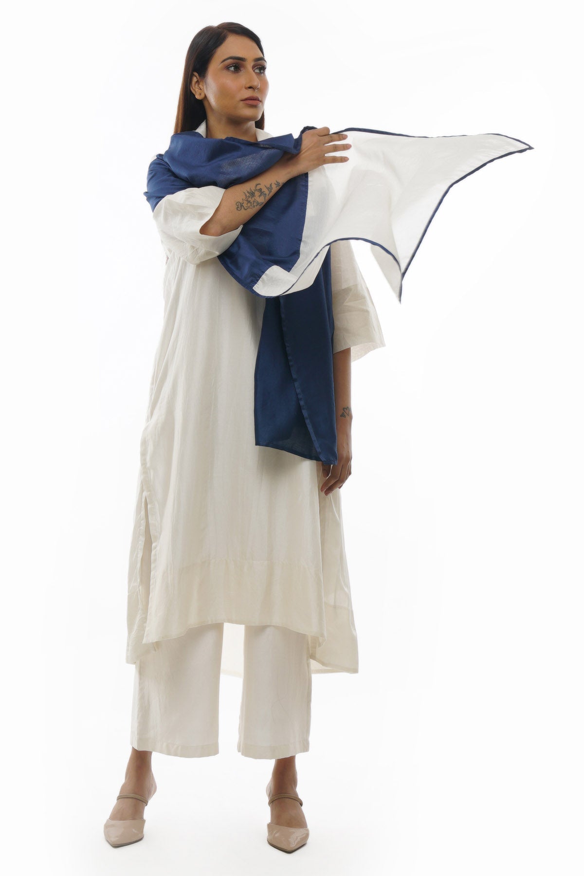 Khat Clothing White Pleated Long Kurta Set for women online at ScrollnShops