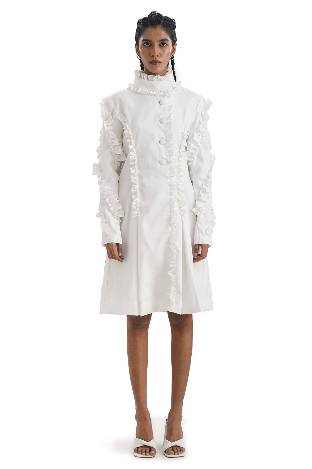 Buy Notre Ame White Pleated & Ruffled Dress For Women Online at ScrollnShops