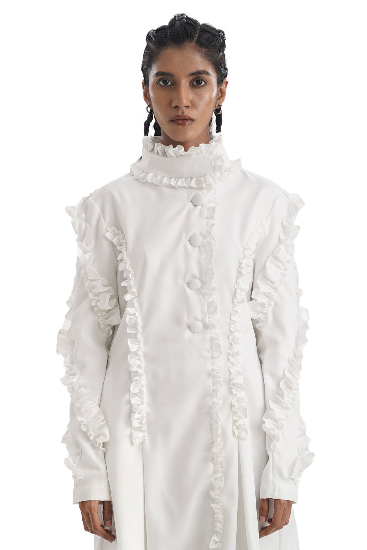 White Pleated & Ruffled Dress