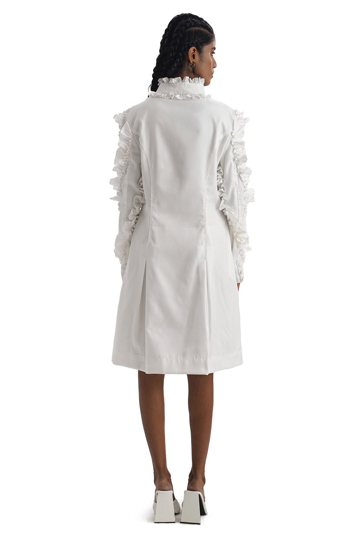 White Pleated & Ruffled Dress