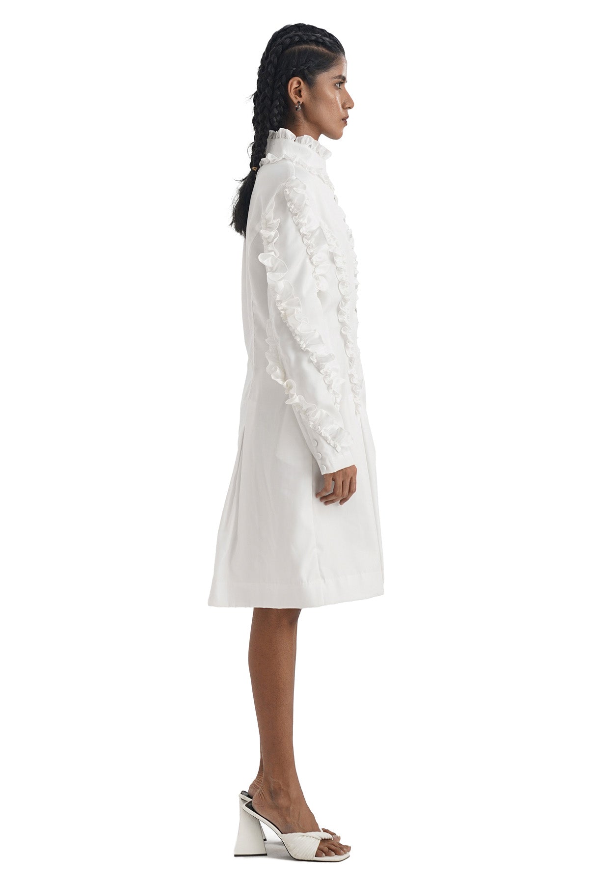 White Pleated & Ruffled Dress