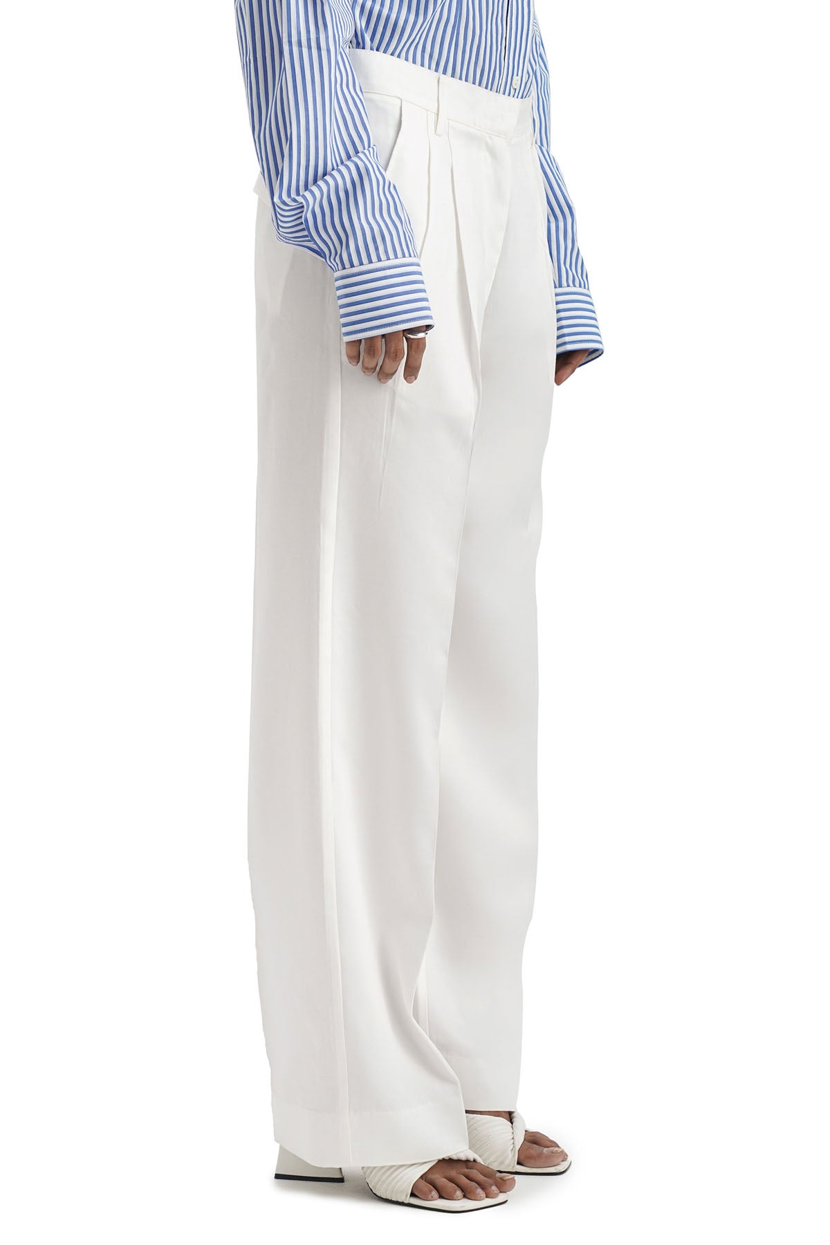 White Pleated Wide Leg Pants