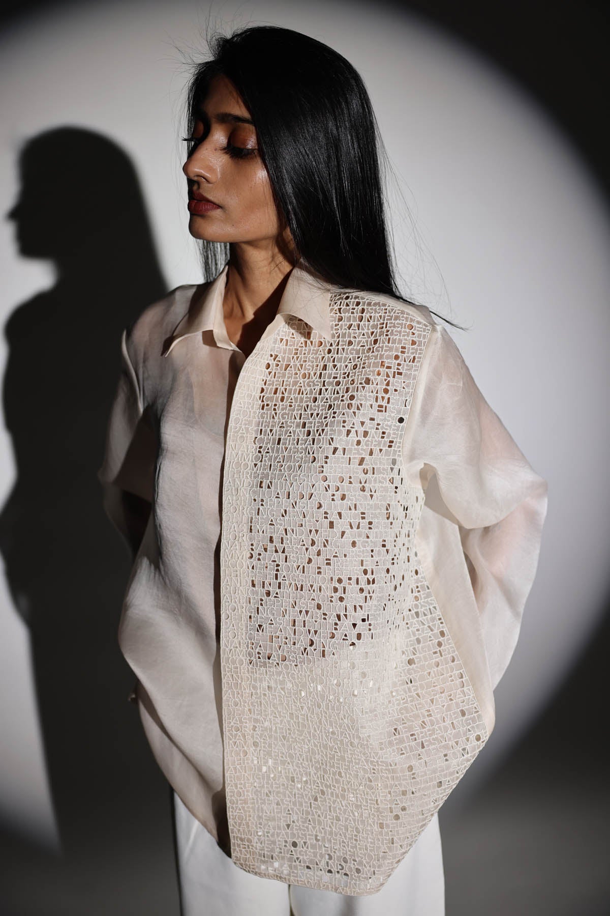 White Poem Embroidered Shirt