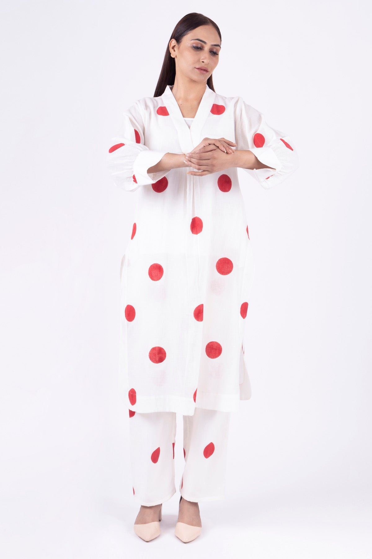 Khat Clothing White Polka Dot Kurta & Pants for women online at ScrollnShops