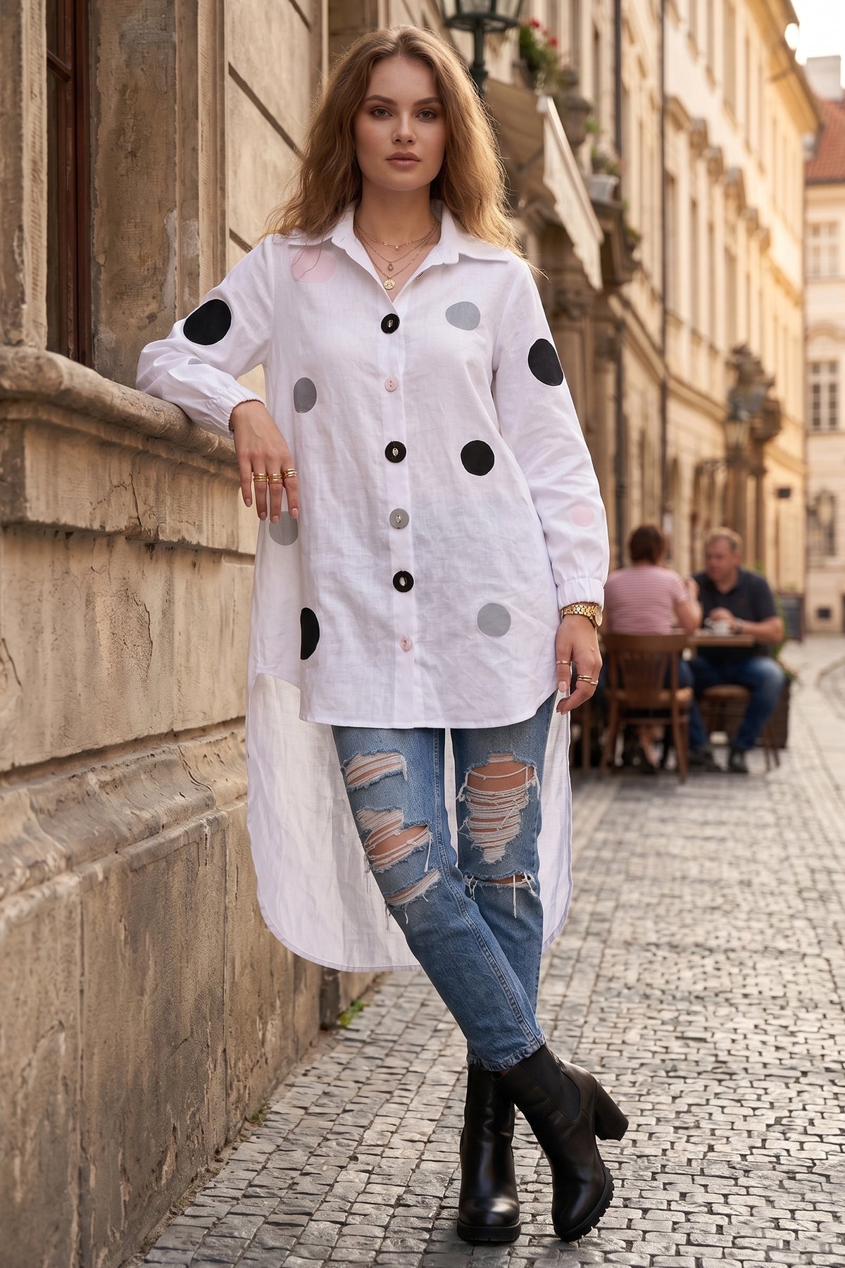 Buy White Polka Dot Patchwork Shirt for women by Sneha B online available at scrollnshops