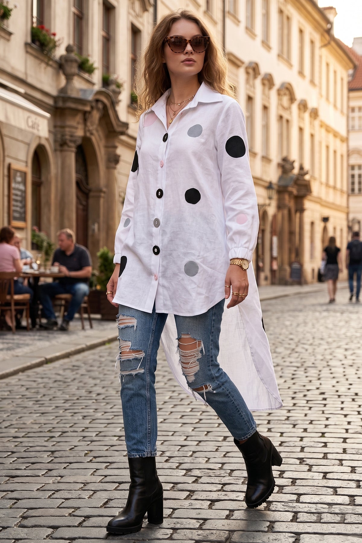 White Polka Dot Patchwork Shirt