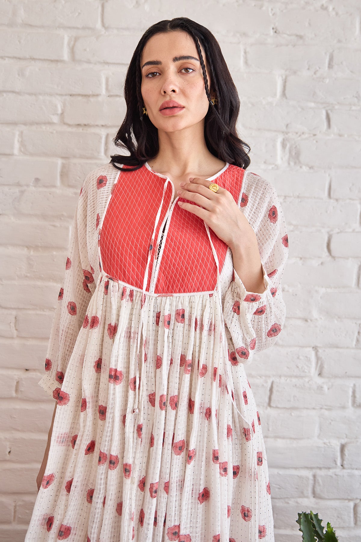 White Polka Dot Printed Dress