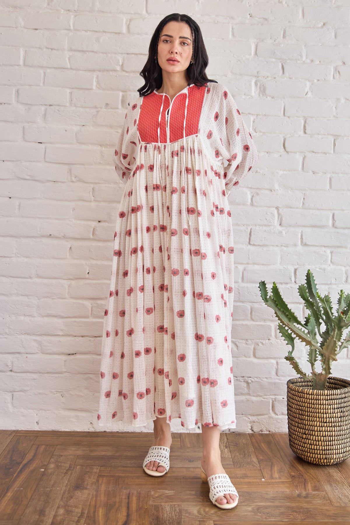 White Polka Dot Printed Dress