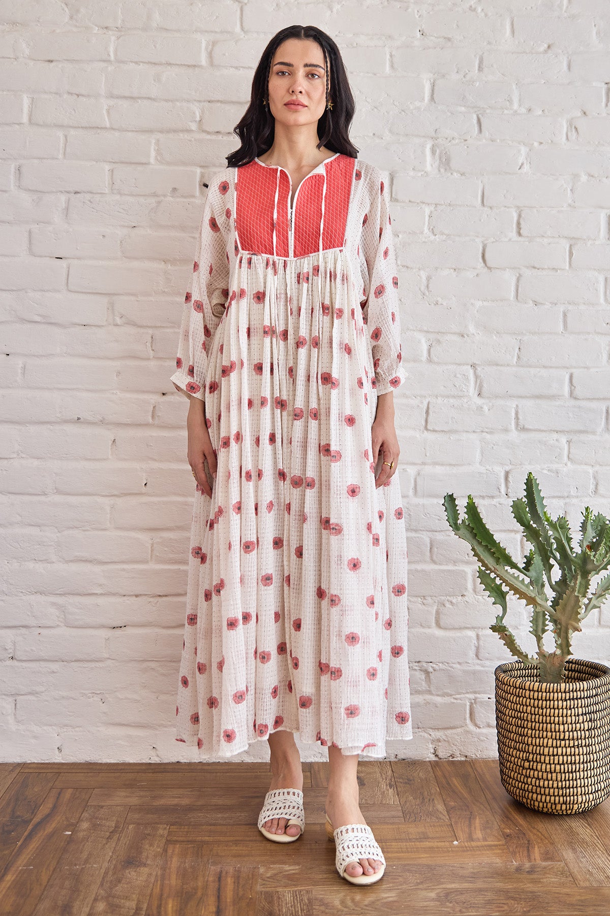 White Polka Dot Printed Dress