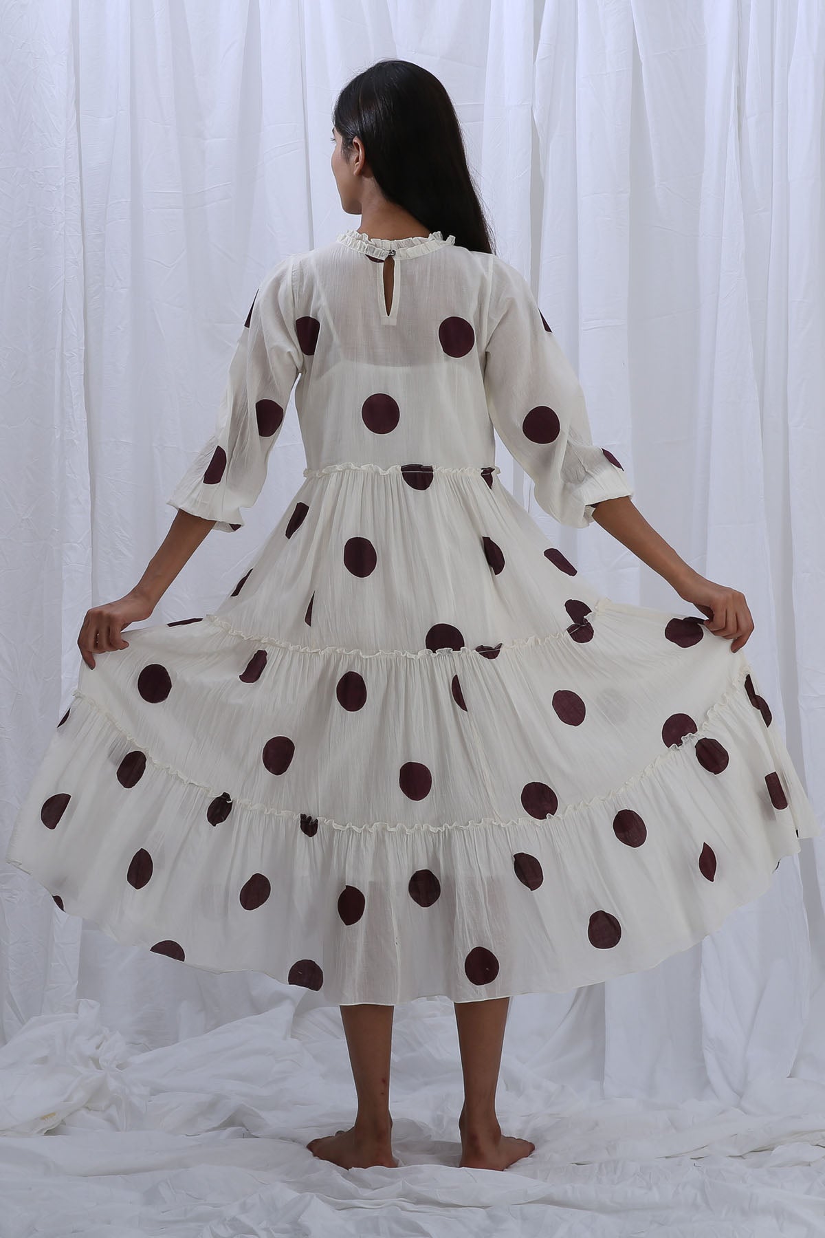 White Polka Print Frill Dress