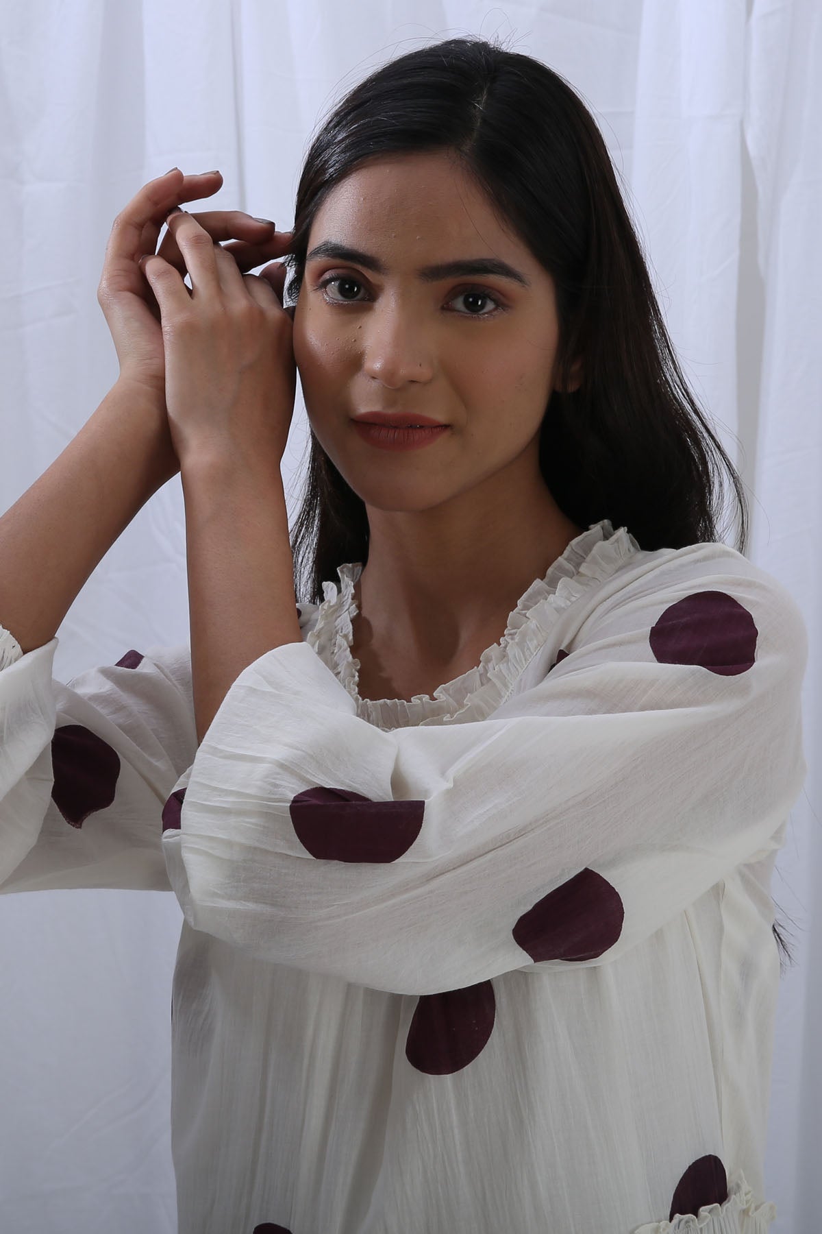 White Polka Print Frill Dress