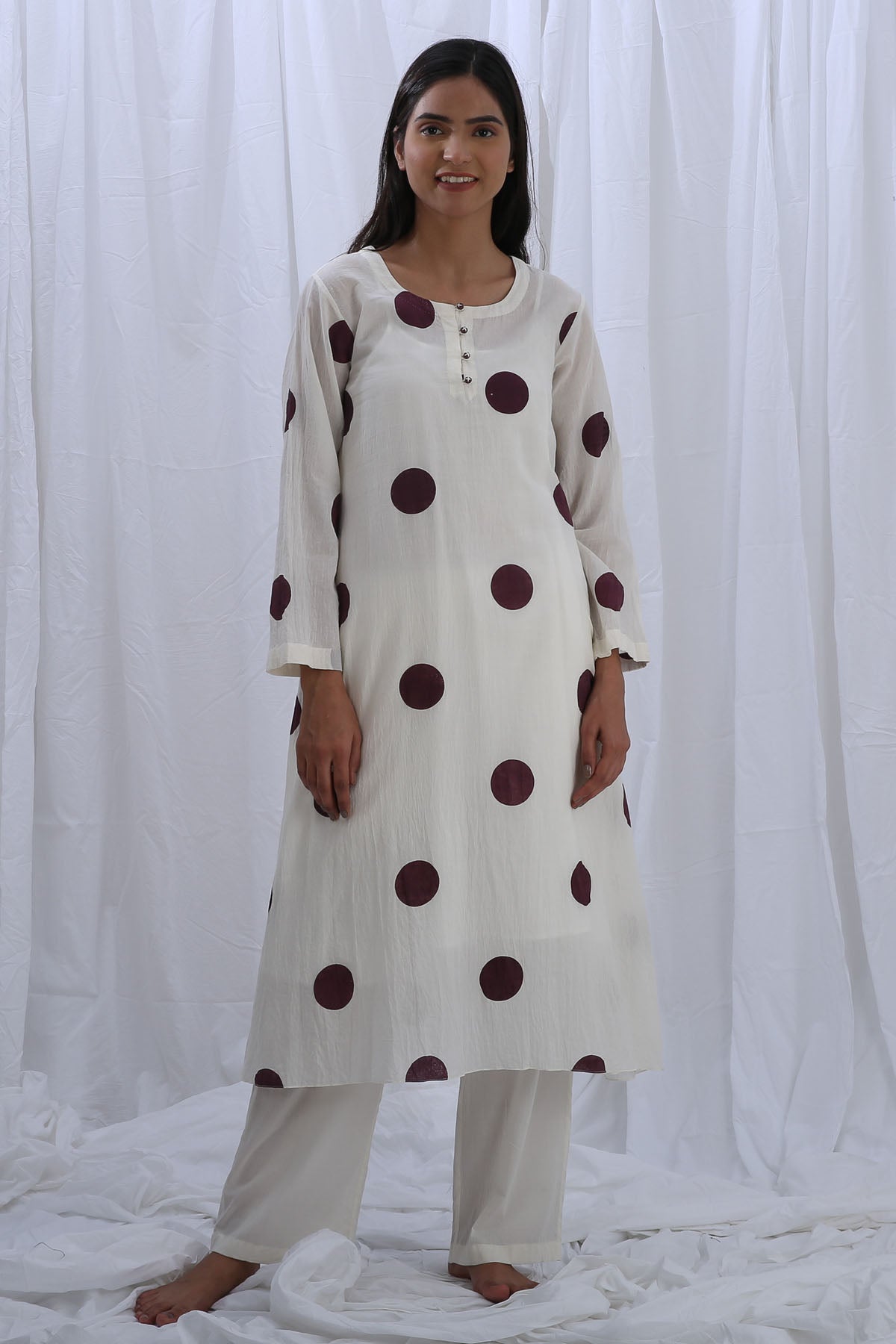 Buy Designer White Polka Print Kurta & Pants Online