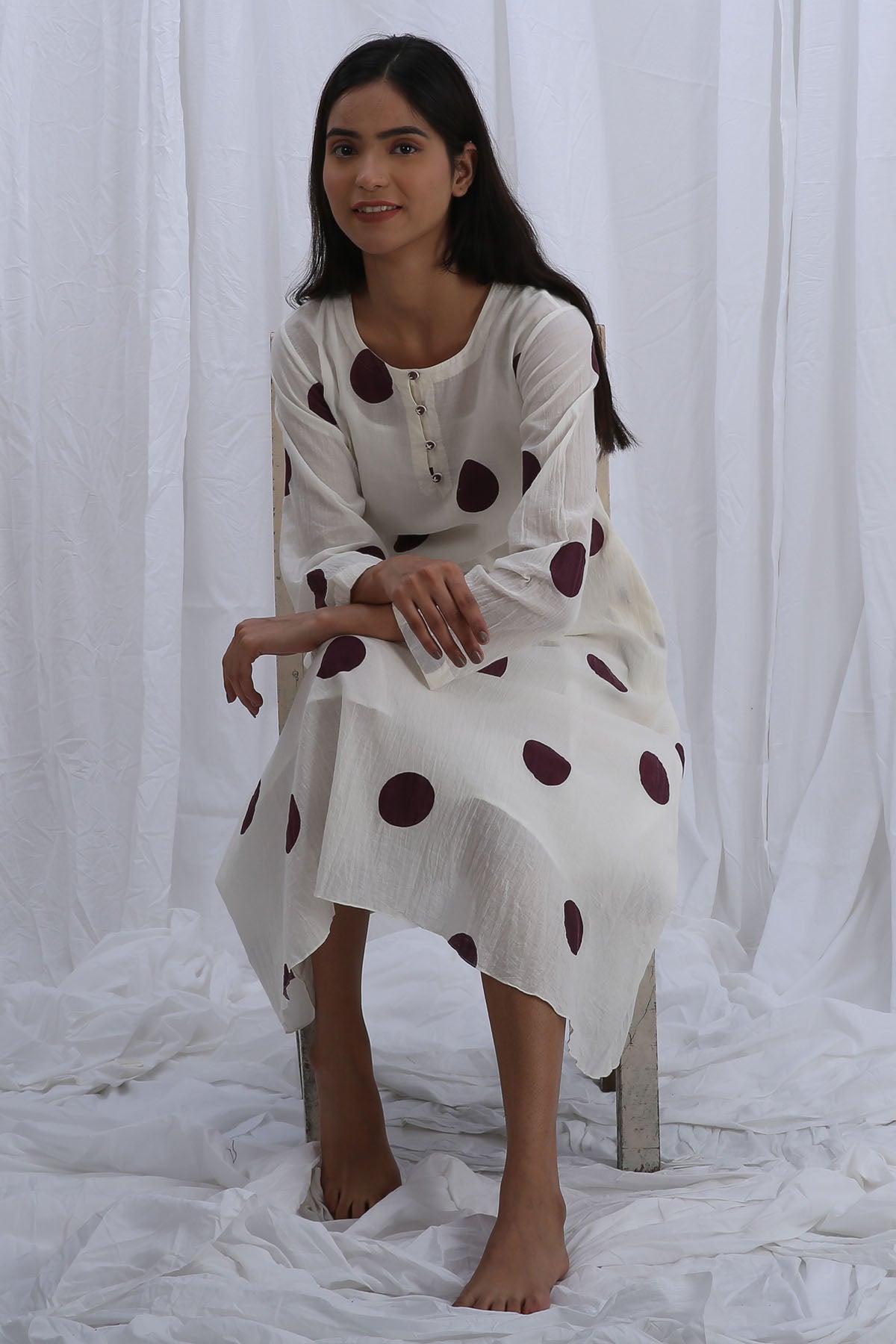 White Polka Print Midi Dress
