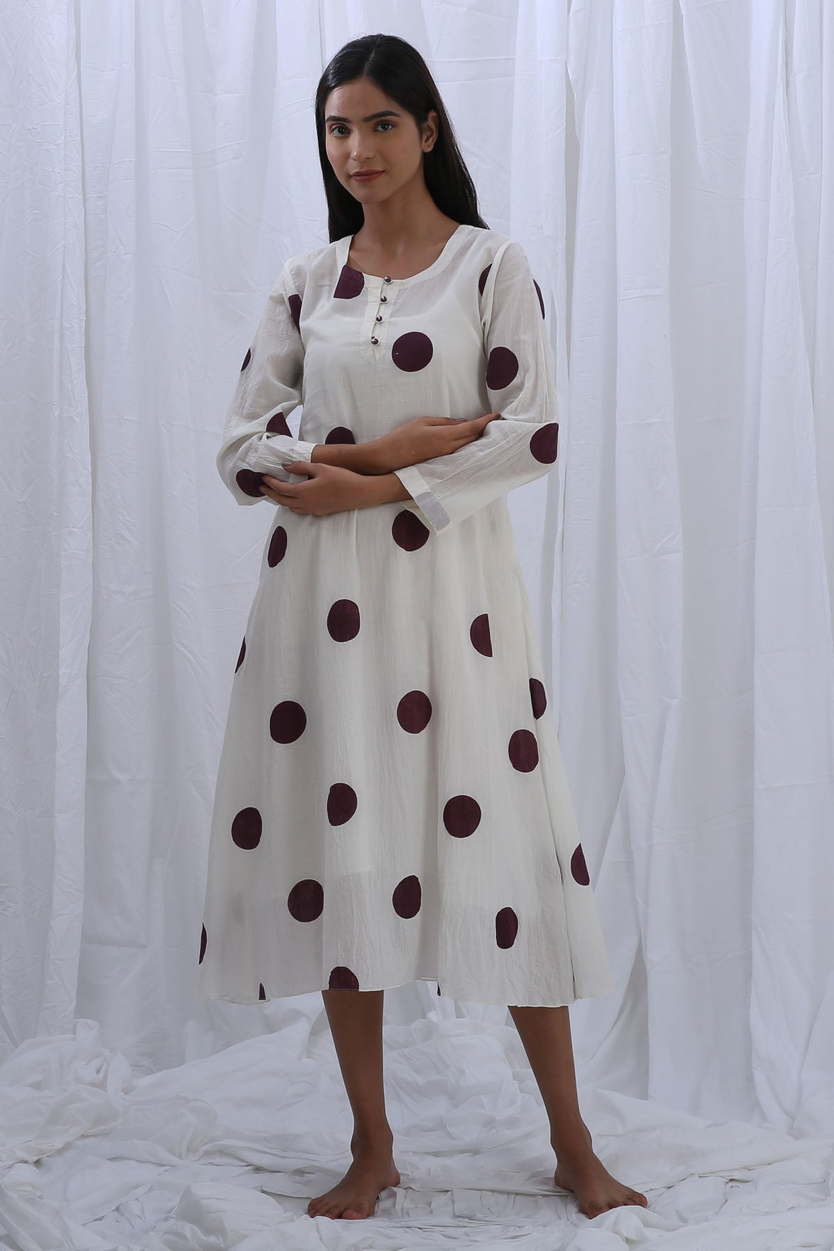 Buy Designer White Polka Print Midi Dress Online