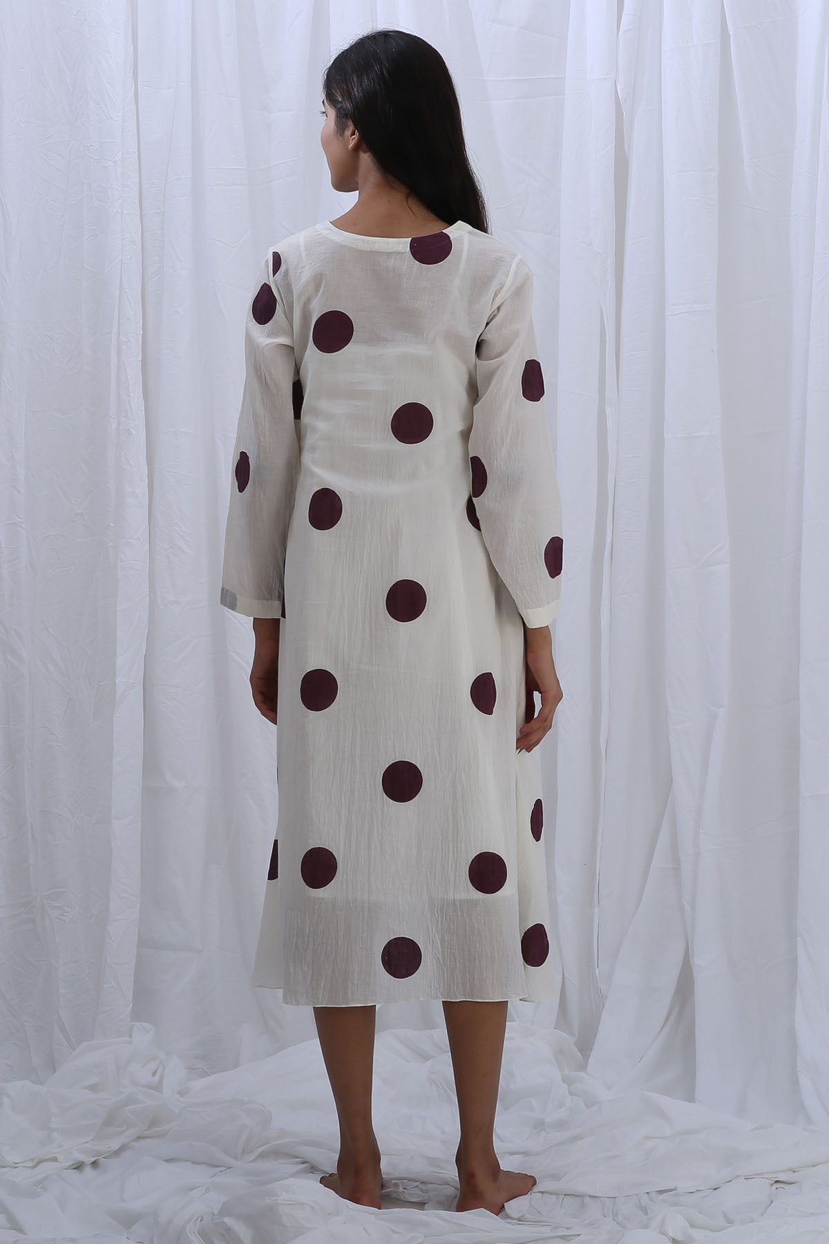 White Polka Print Midi Dress