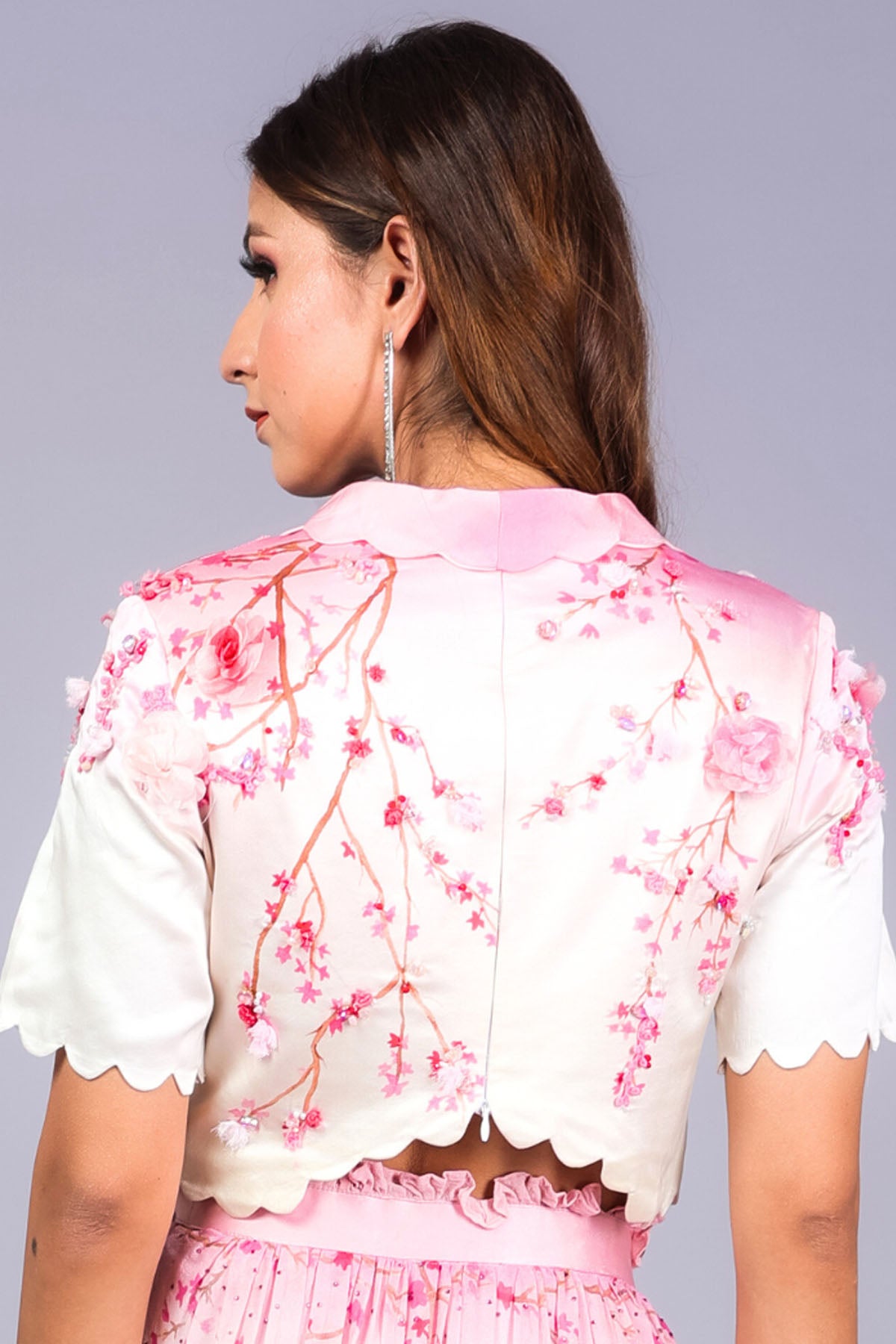 White Print Embellished Top